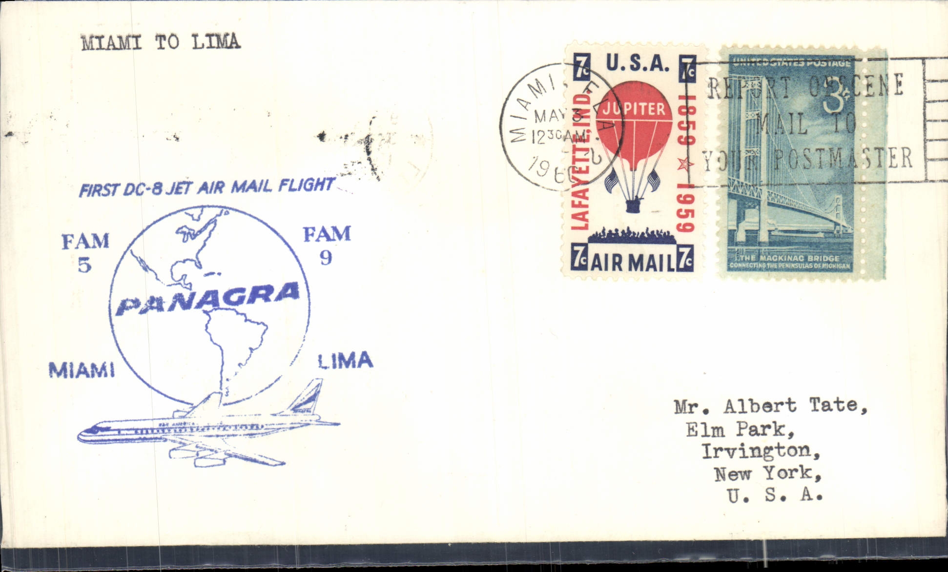 Lettre Etats Unis 1st flight Miami ti Lima FAM5 Panagra 3 5 1960