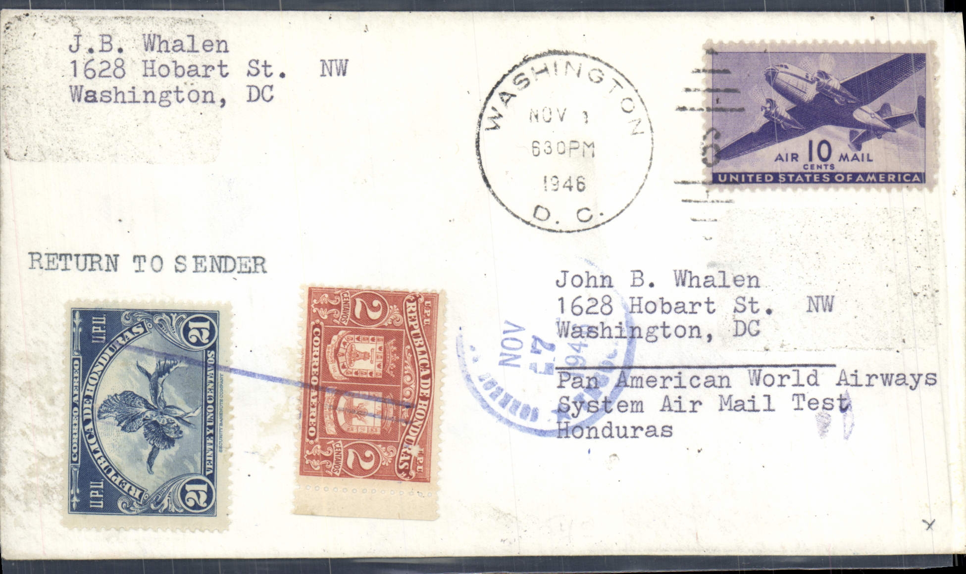 Letter the United States Flight to Honduras 1 11 1946