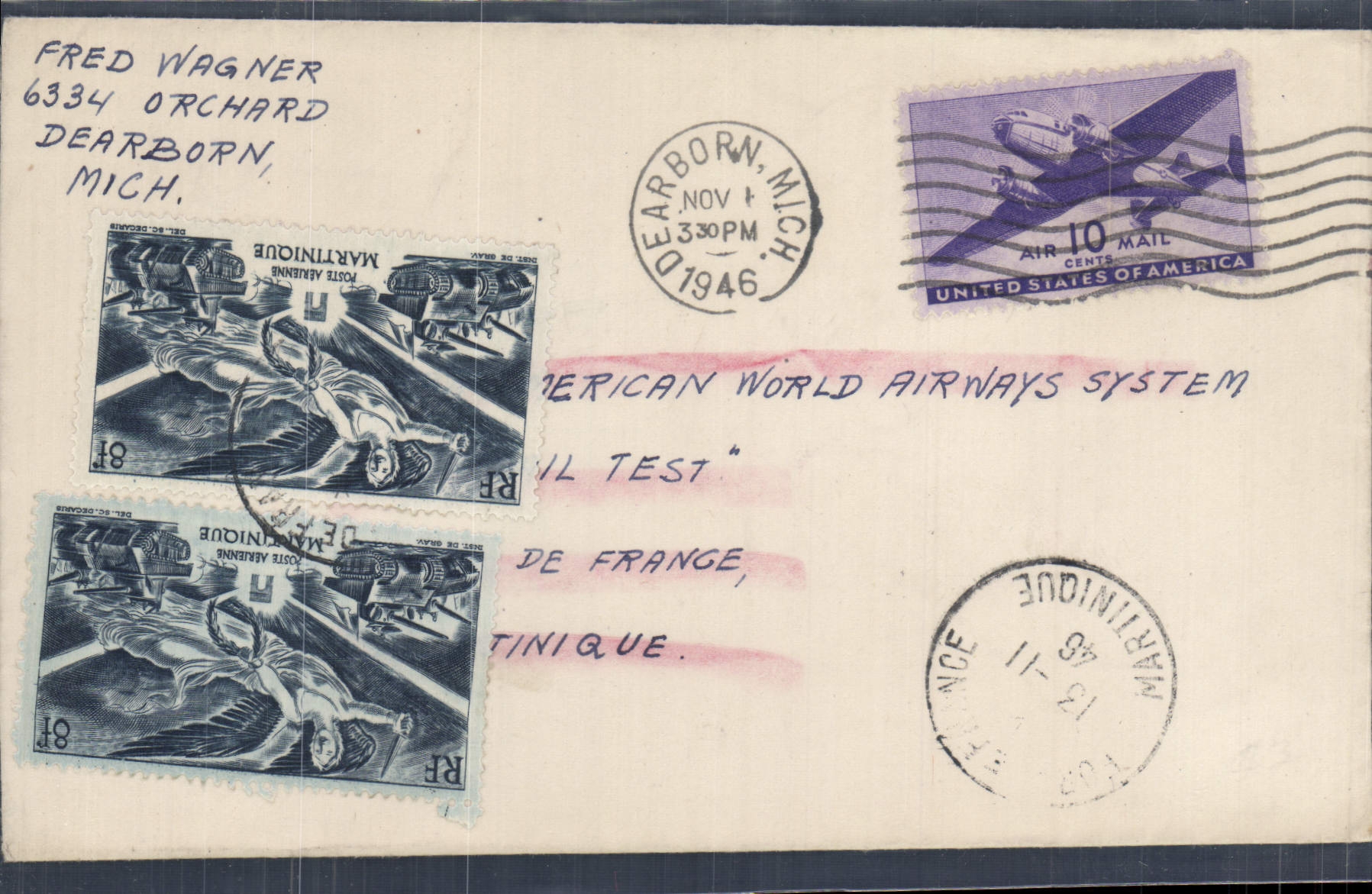 Letter the United States Flight to Martinique Dearborn 1 11 1946