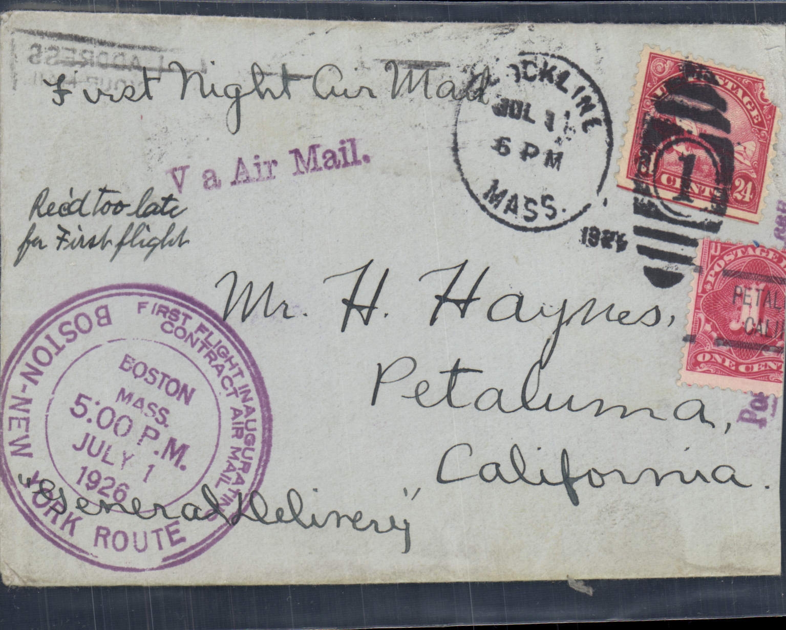 Lettre Etats Unis Boston New York 1 7 1926