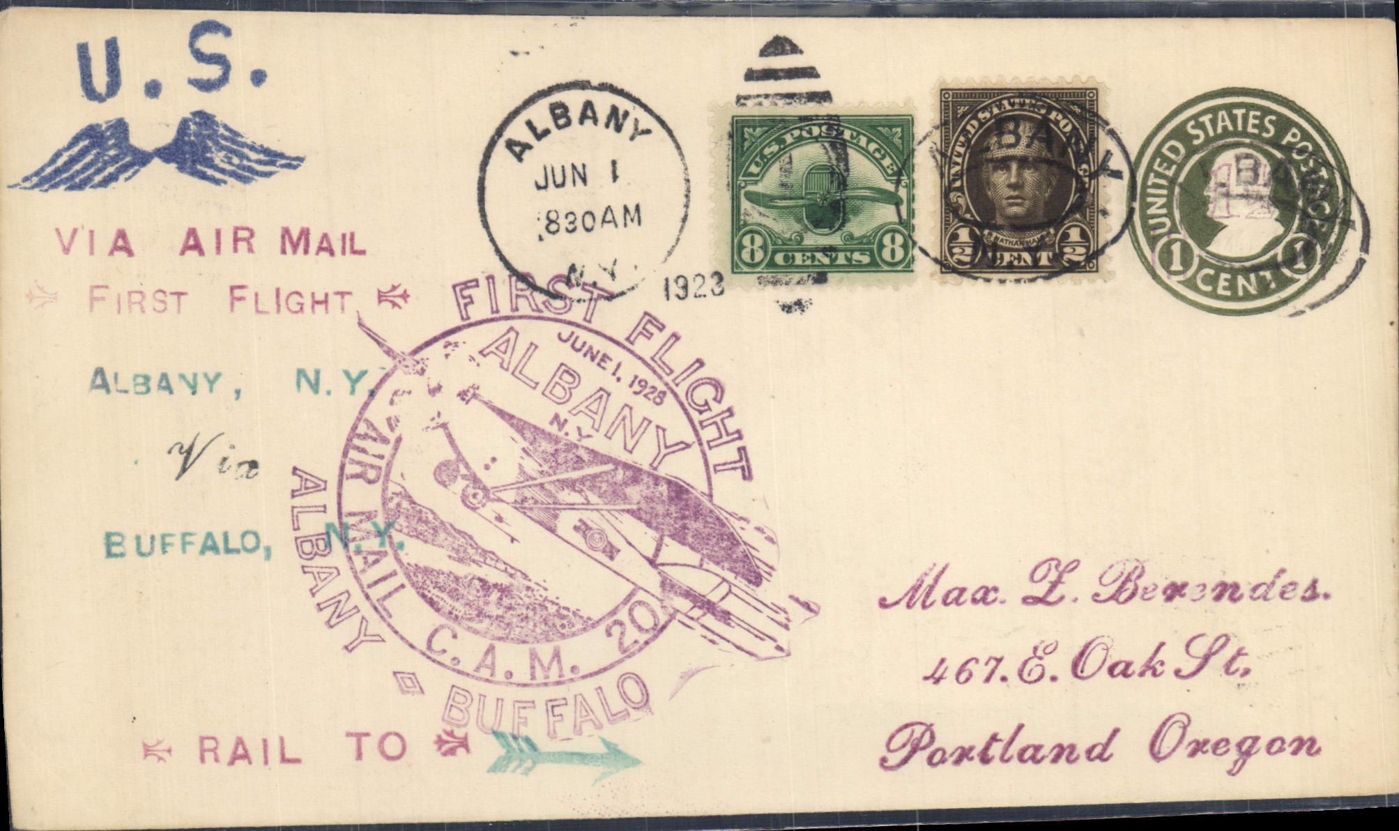 Letter the United States 1st flight Albany Buffalo 1 6 1923
