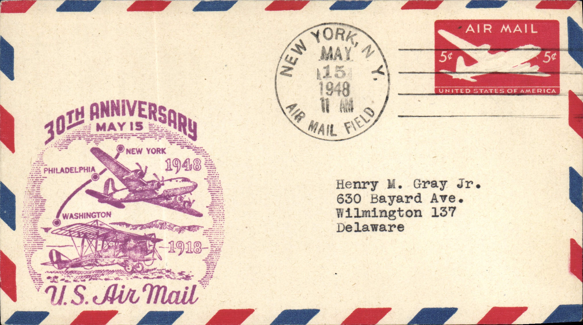 ettre Etats Unis 30th anniversary New York Washington 15 5 1948