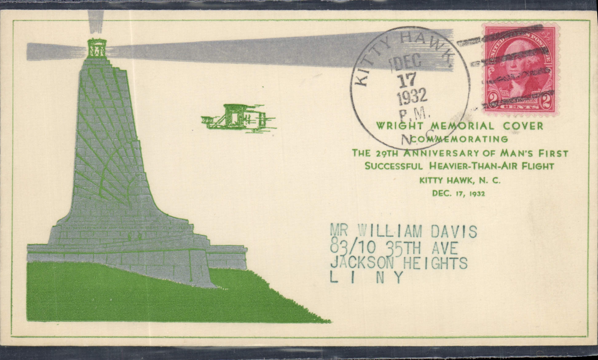 Letter the United States Kitty Hawk Wright Cover Memorial 17 12 1932