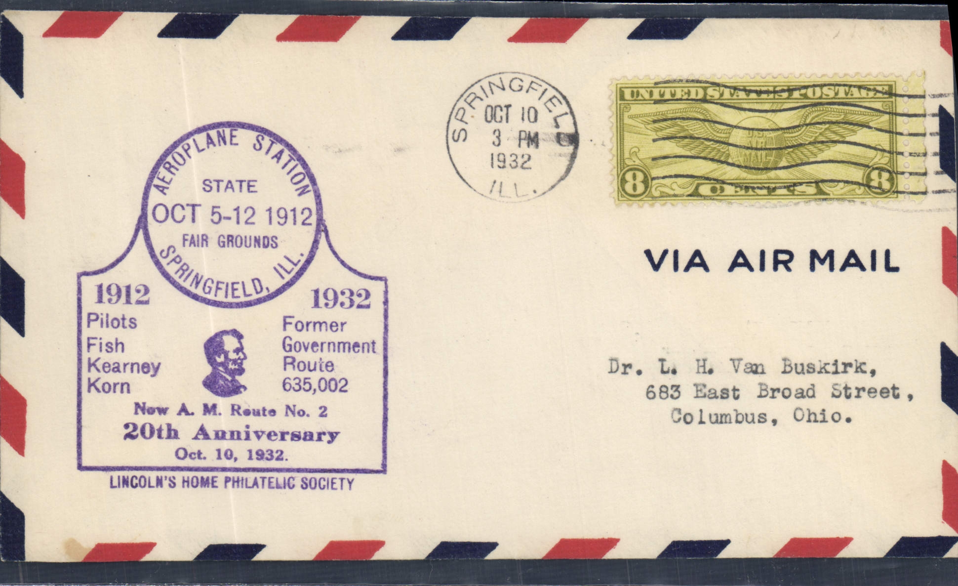 Letter the United States Airplane Springfield station 10 10 1932