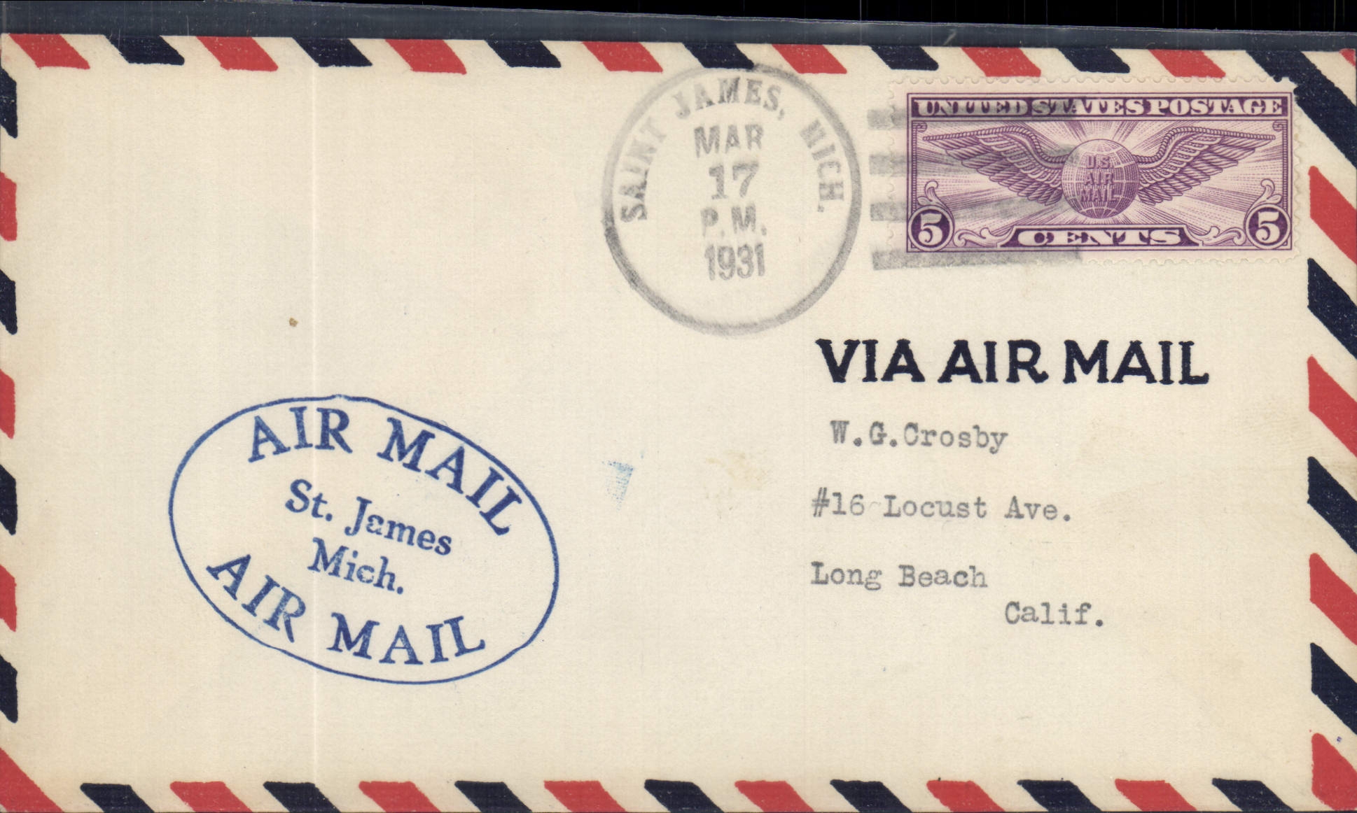 Lettre Etats Unis Flight Saint James 17 3 1931