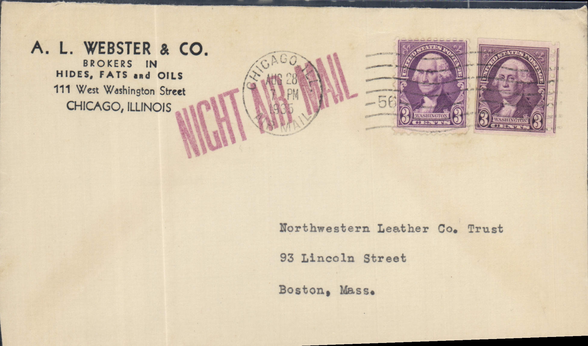 Lettre Etats Unis Chicaho 28 8 1936 to Boston