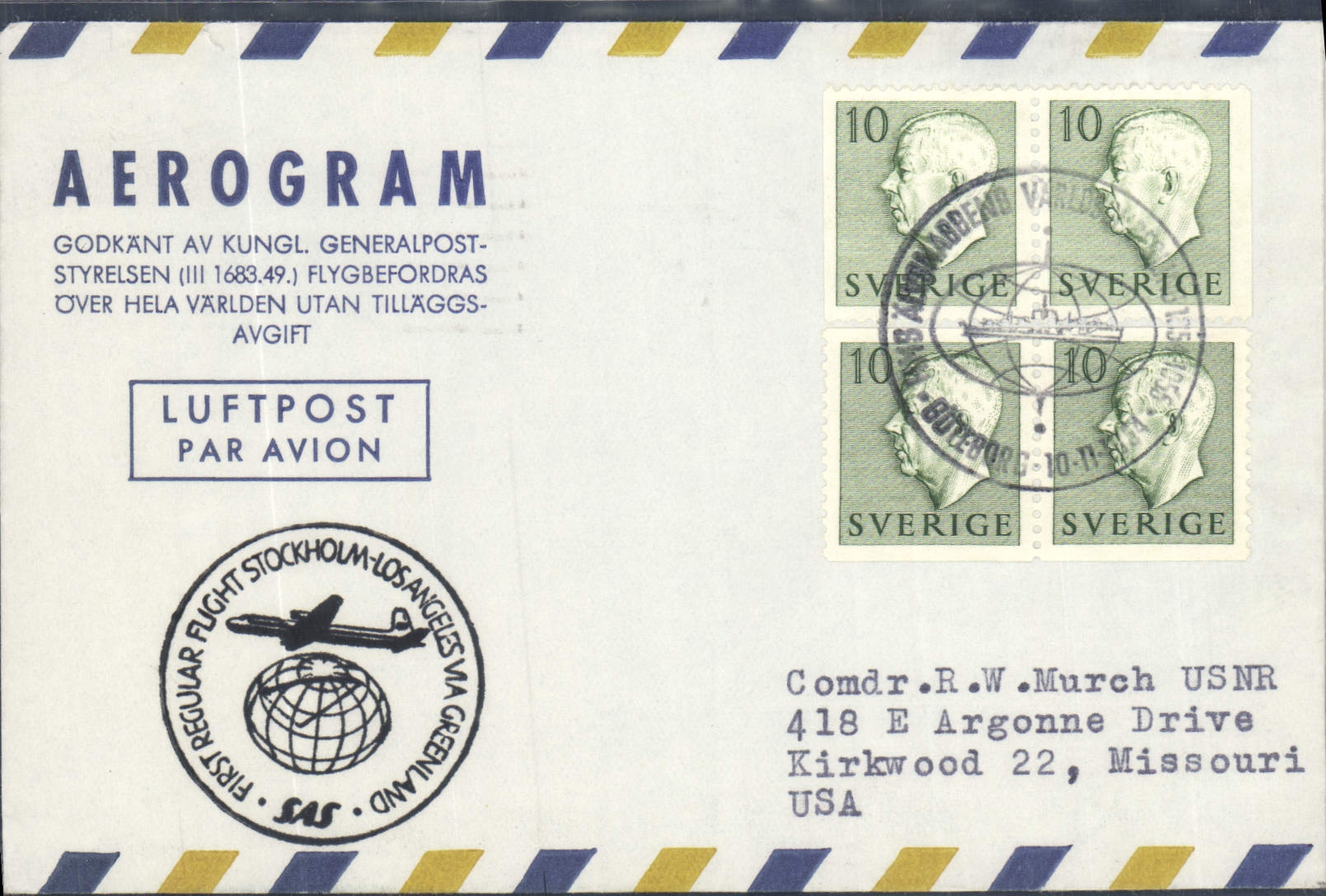Sweden air letter for Kirkwood 16 11 1994