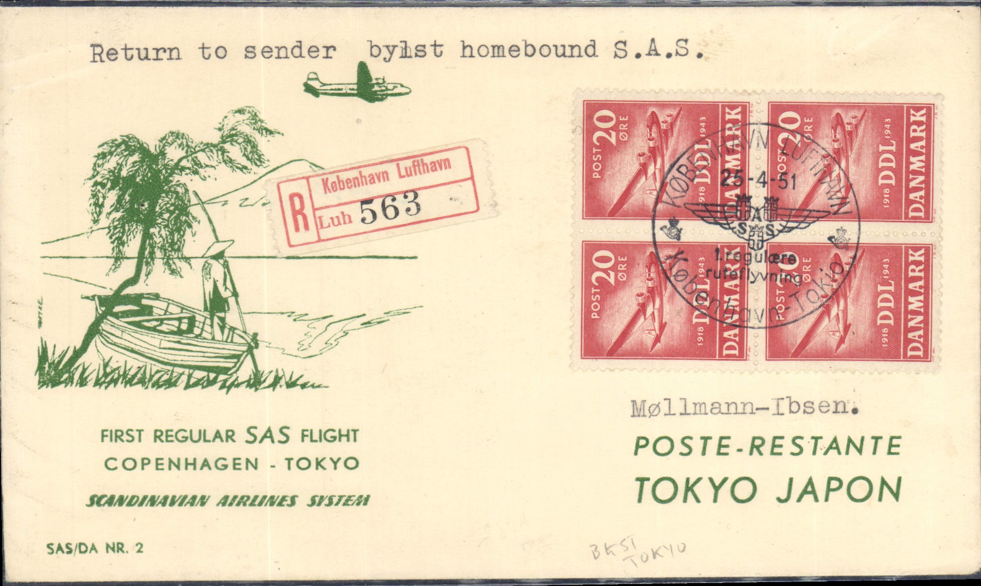 Letter Denmark Copenhagen Tokyo 25 4 1961