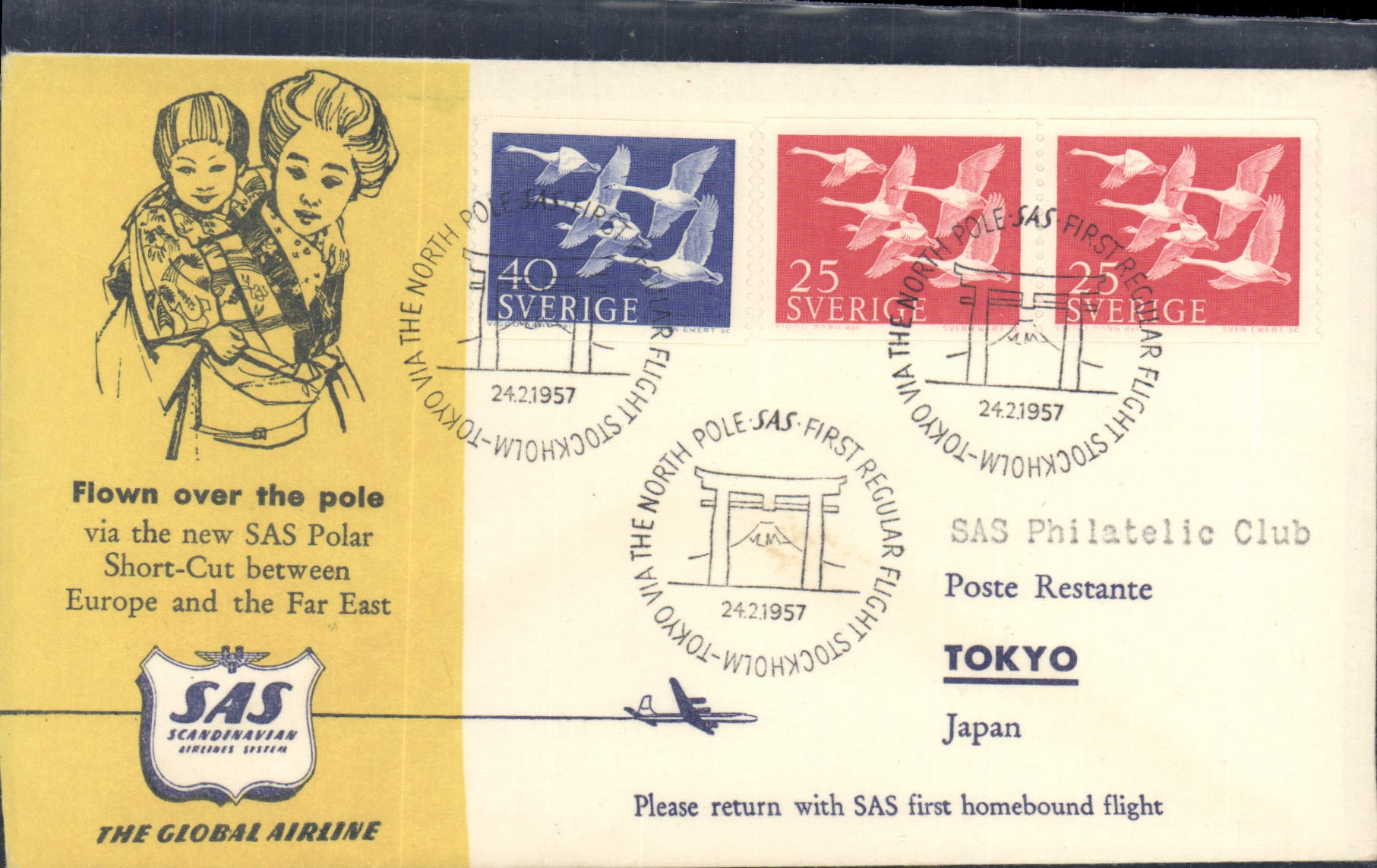 Letter Sweden SAS Stockholm Tokyo 24 2 1957