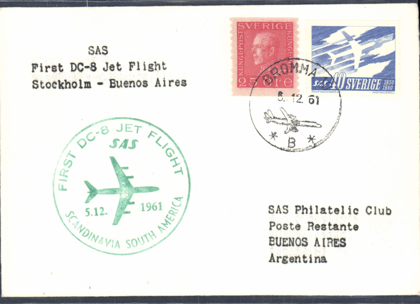 Lettre Suede Stockholm Buenos Aires 5 12 1961