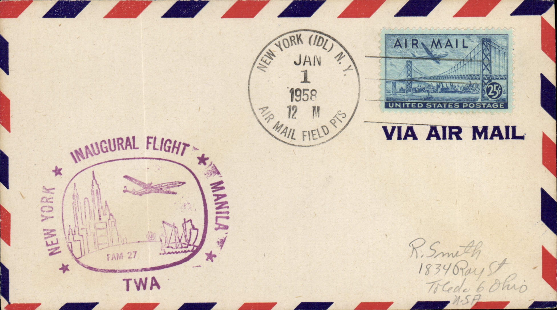 Lettre Etats Unis Inaugural Flight New York Miami 1 1 1958