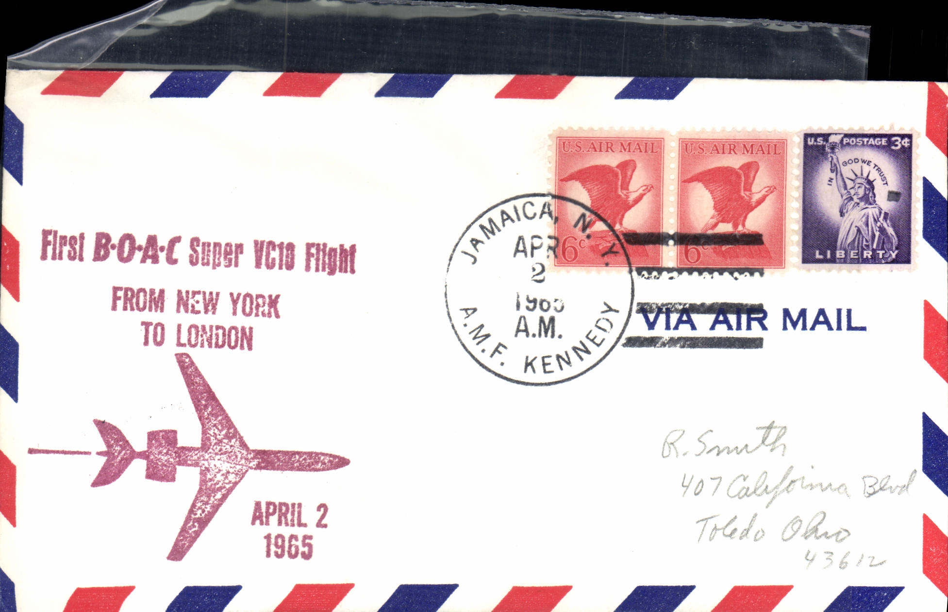 Lettre Etats Unis 1st Flight New York London 2 4 1965