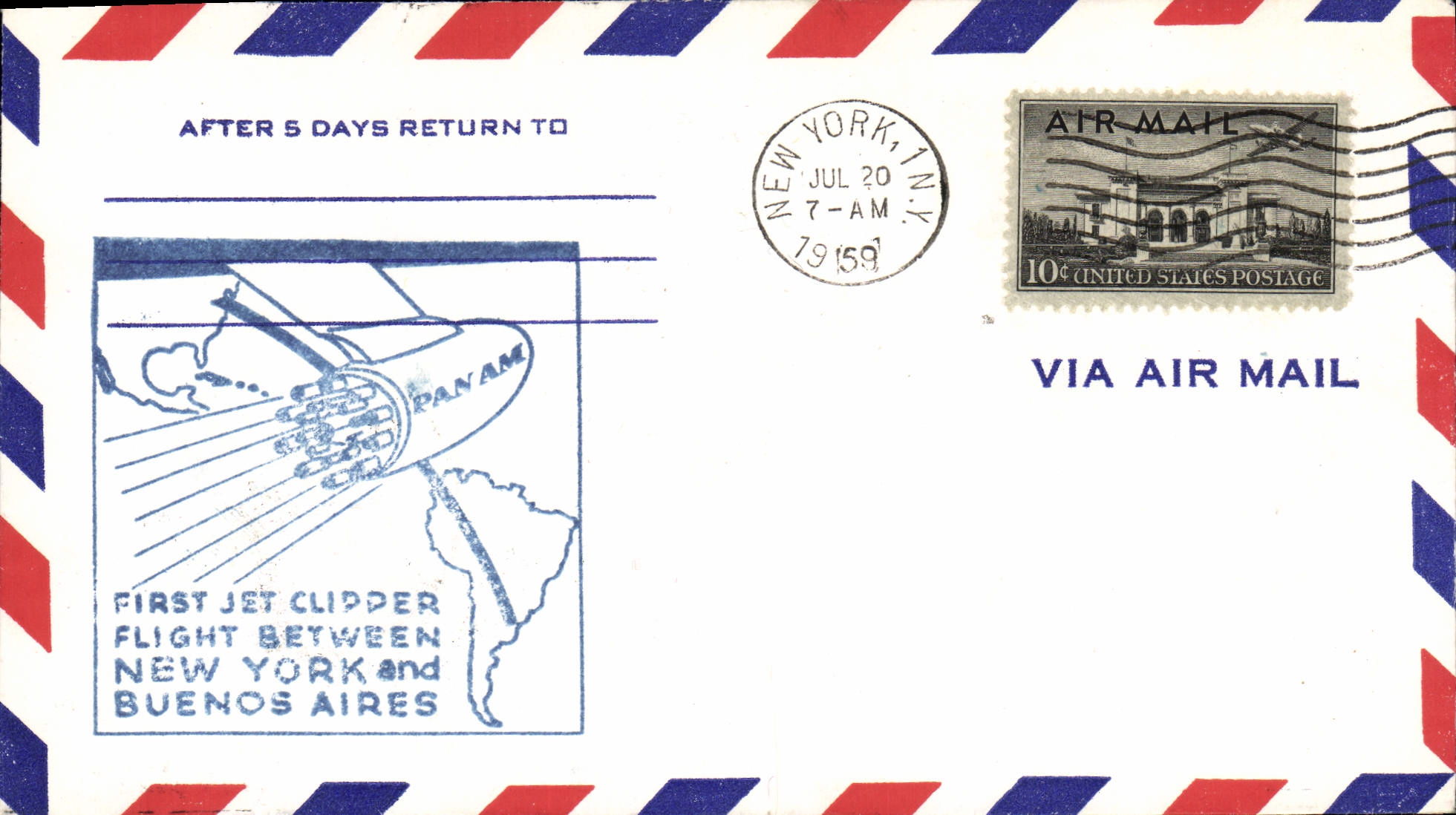 Lettre Etats Unis 1st Flight New York Buenos Aires 20 7 1959 Pan Am