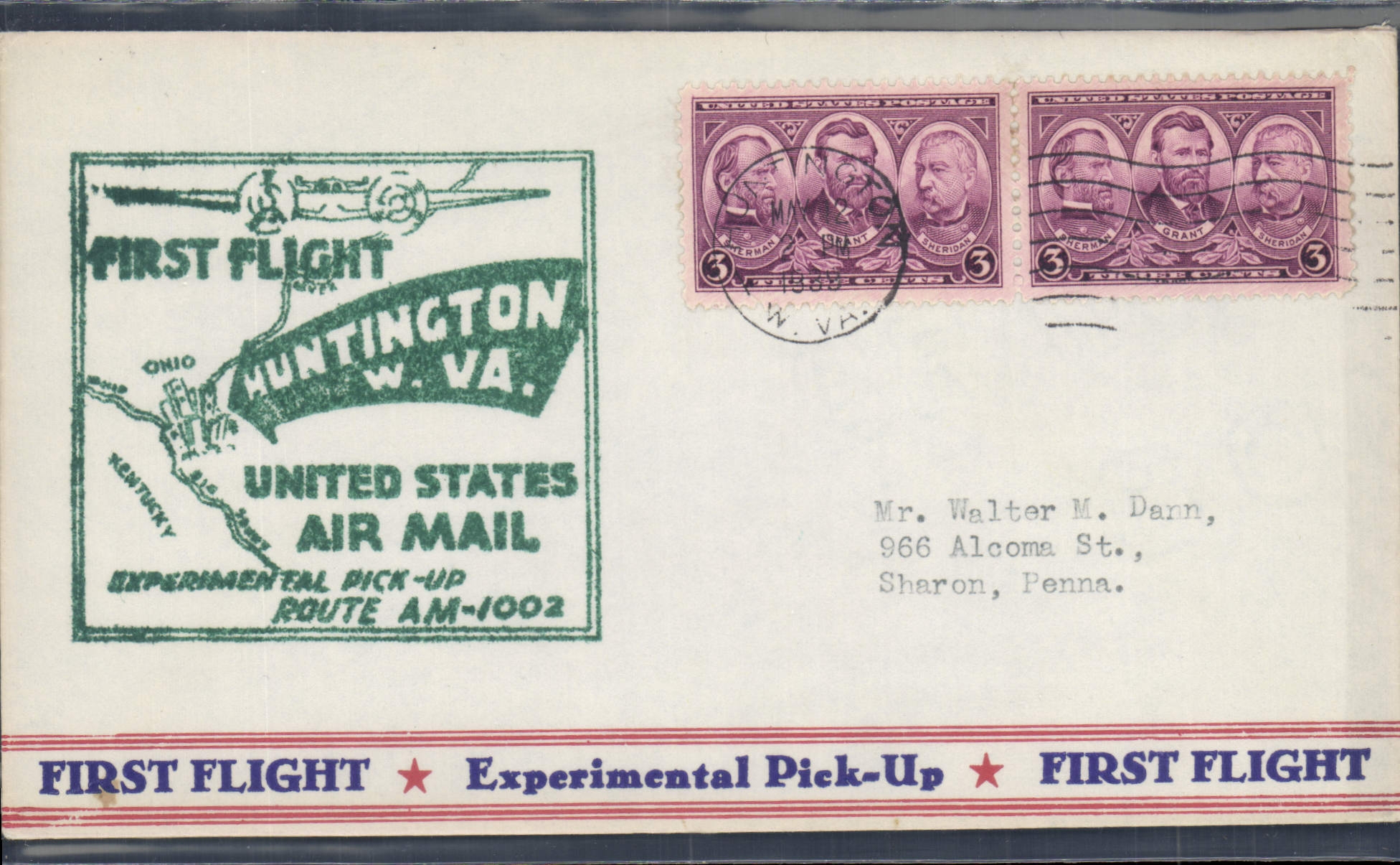 Lettre Etats Unis 1st flight Huntington 12 5 1939