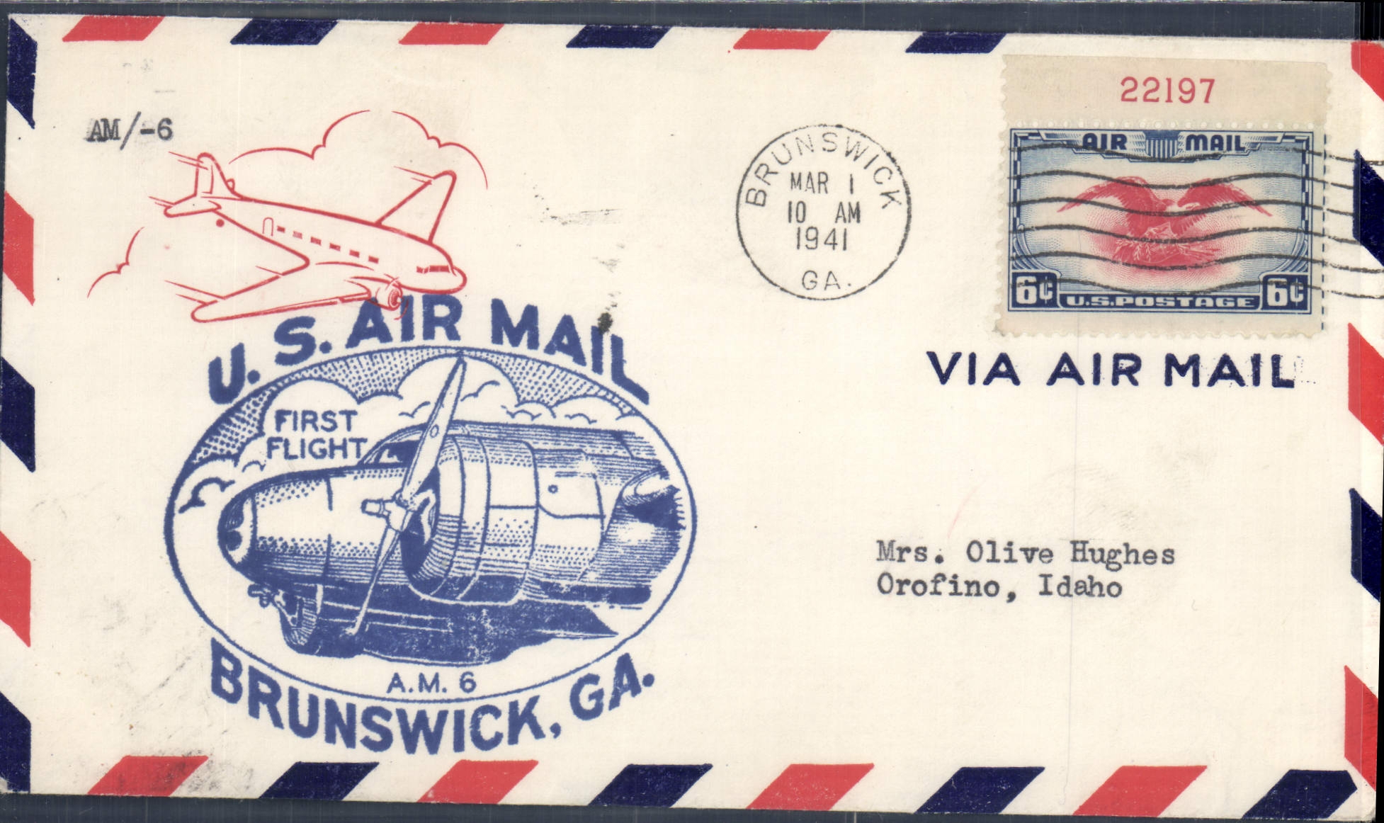 Letter the United States 1st flight Brunswick Ga 1 3 1941