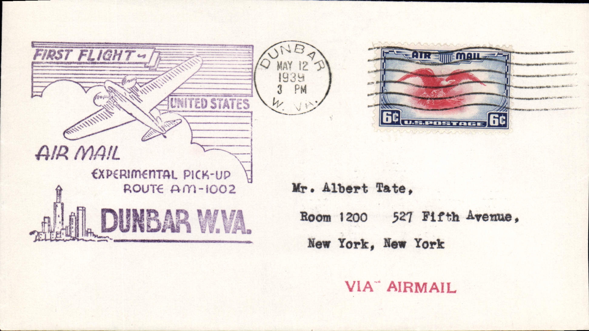Letter the United States 1st Dunbar flight 12 5 1939