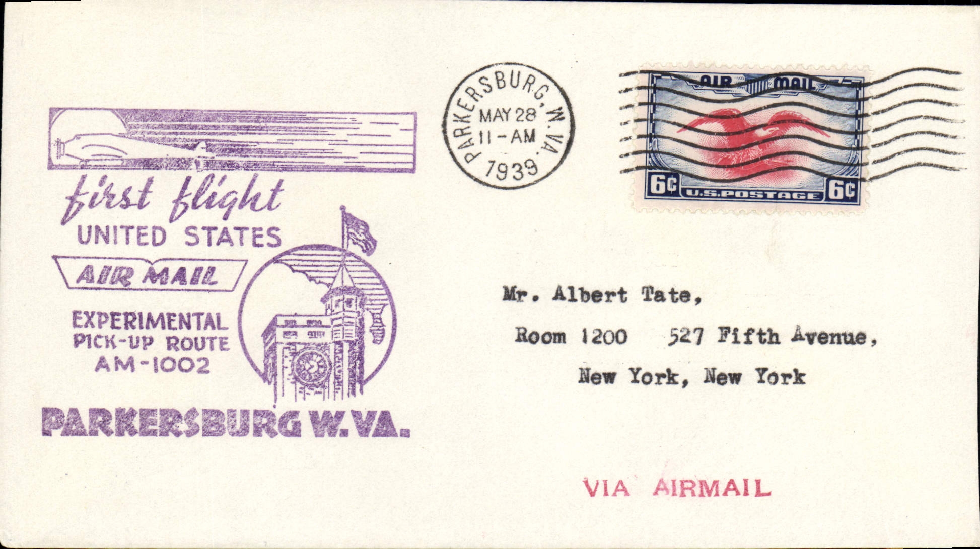 Letter the United States 1st Parkersburg flight 28 5 1939
