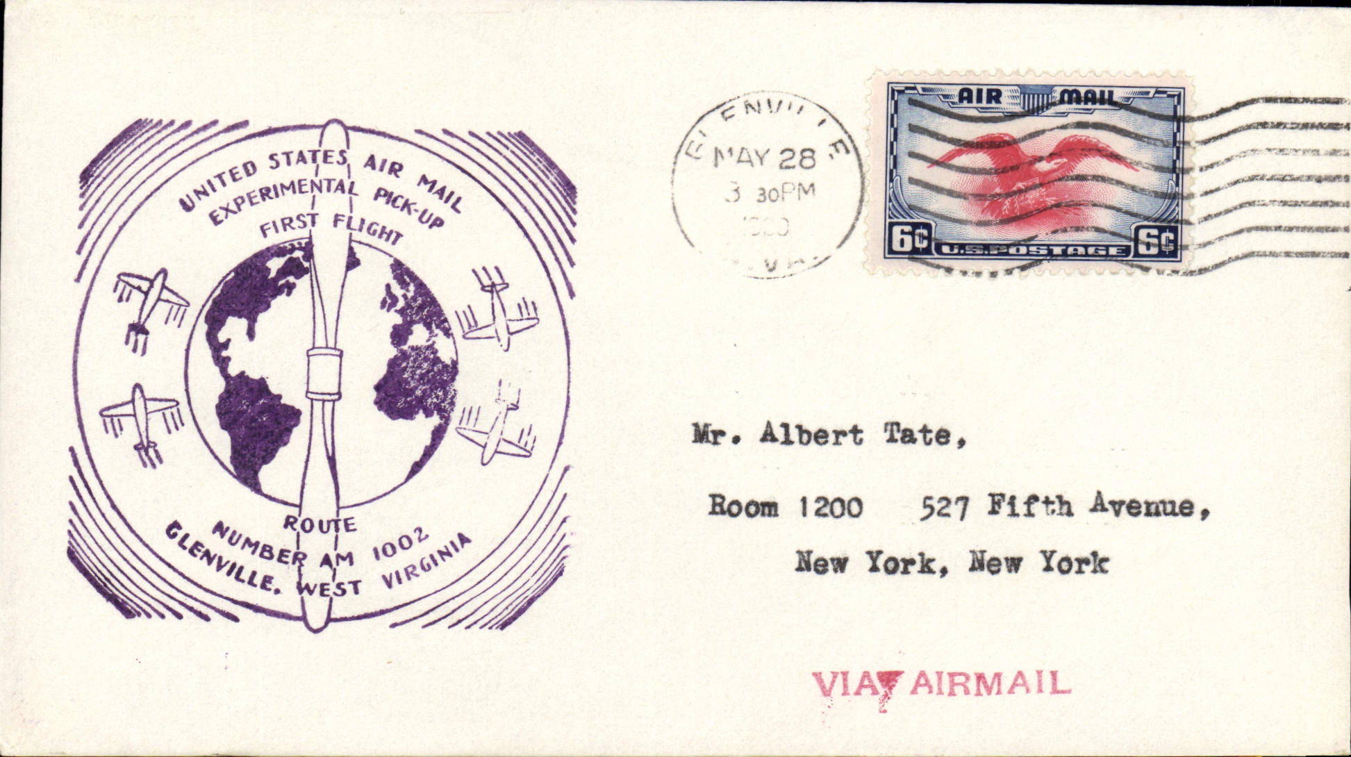 Lettre Etats Unis 1st flight Glenville 28 5 1939