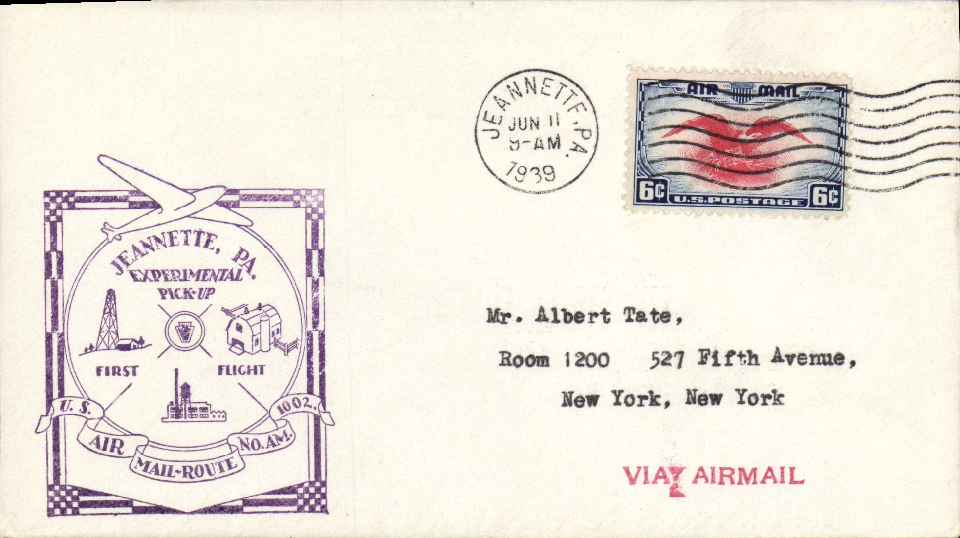 Letter the United States 1st flight Sleeve-board 11 6 1939