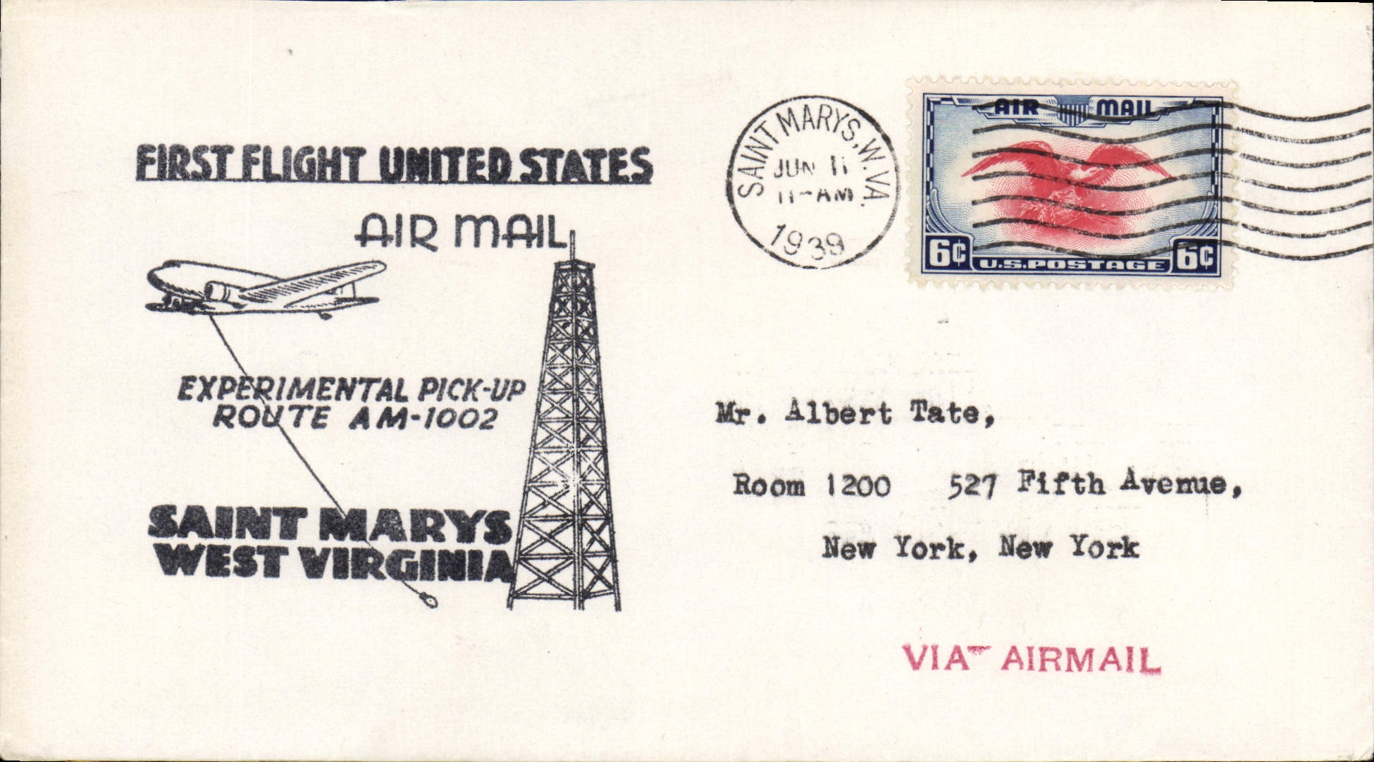 Lettre Etats Unis 1st flight Saint Marys 11 6 1939