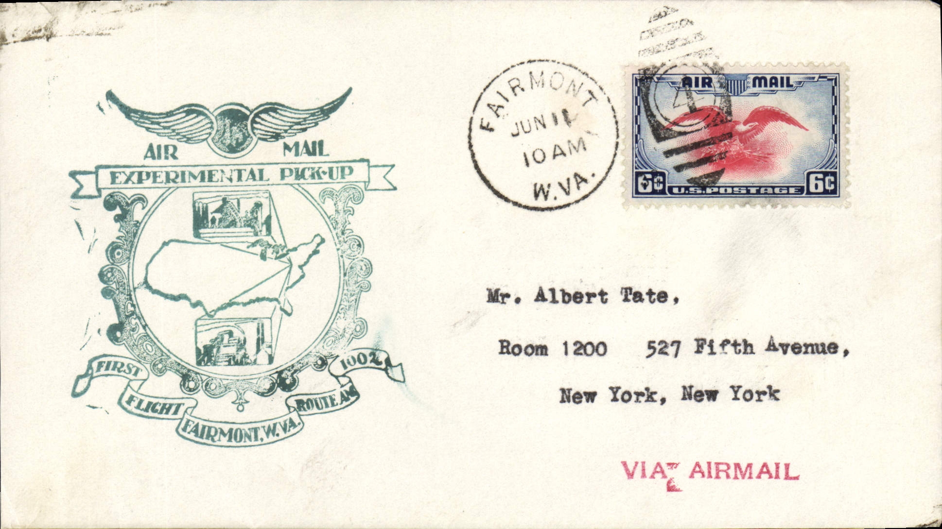 Letter the United States 1st Fairmont flight 11 6 1939
