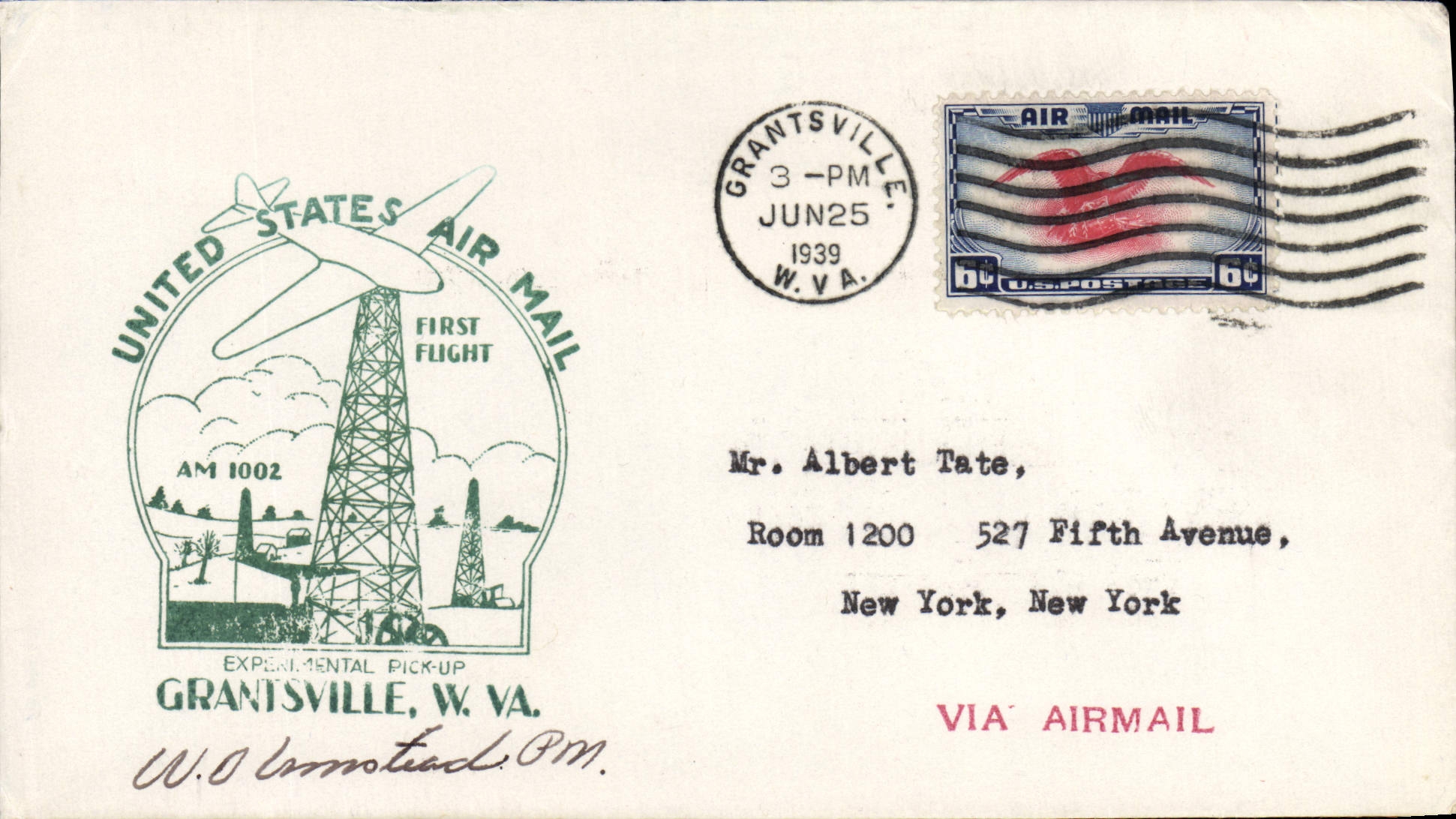 Lettre Etats Unis 1st flight Grantsville 26 6 39