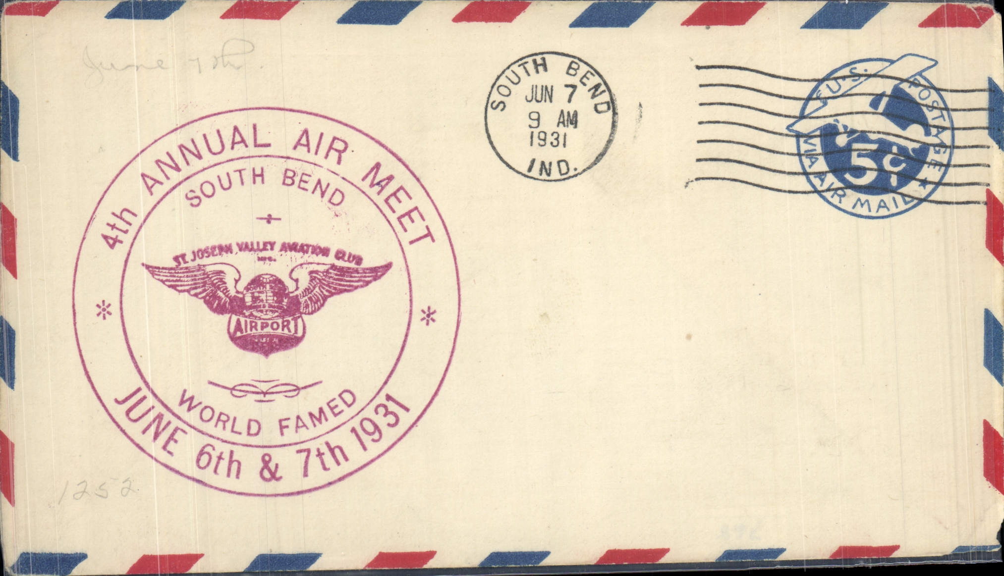 Lettre Etats Unis 4th annual Air Meet South Bend 6 6 1931