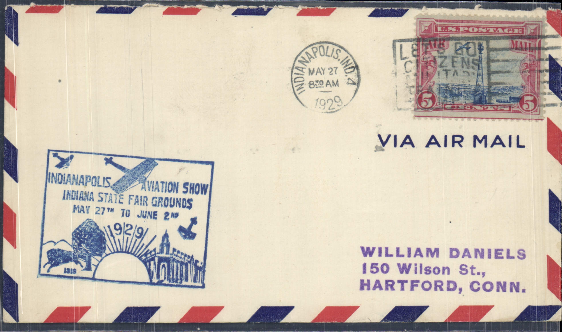 Lettre Etats Unis Indianapolis 27 5 1929