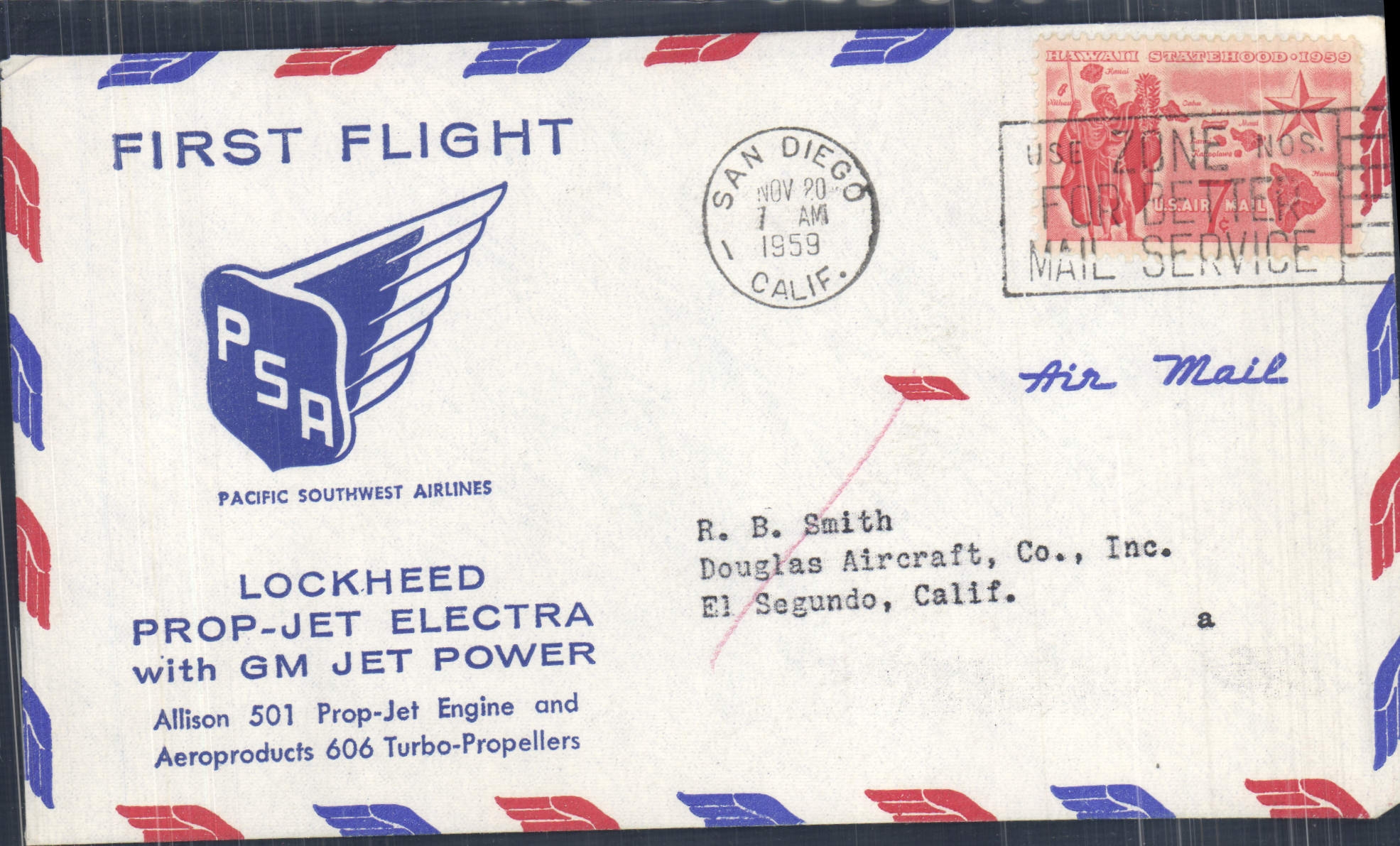 Letter the United States 1st Flight Lockheed m. Jet Electra for EL Segundo 20 11 1959