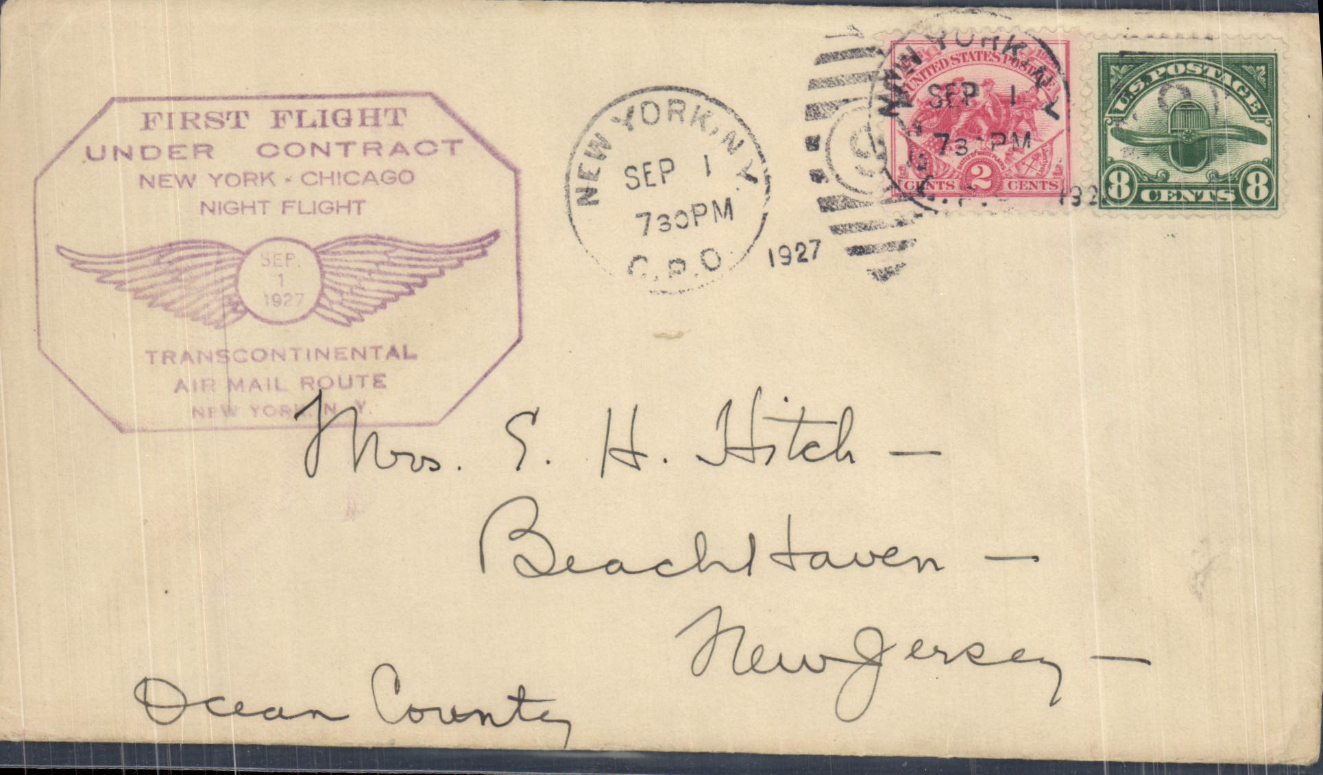 Letter the United States 1st Flight New Yokr Chicago 1 9 1927