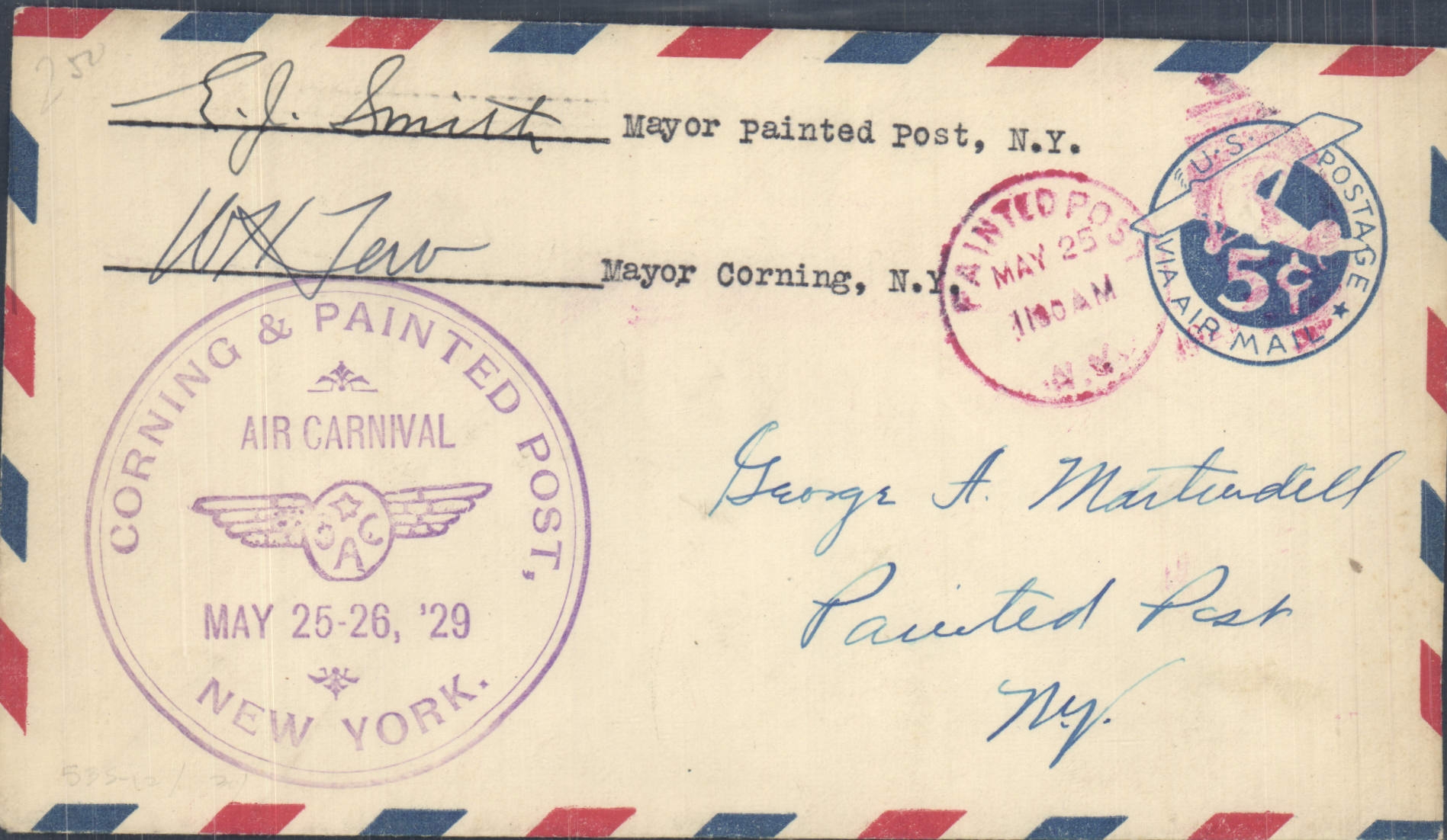 Lettre Etats Unis Air Carnival New York 25 5 1929