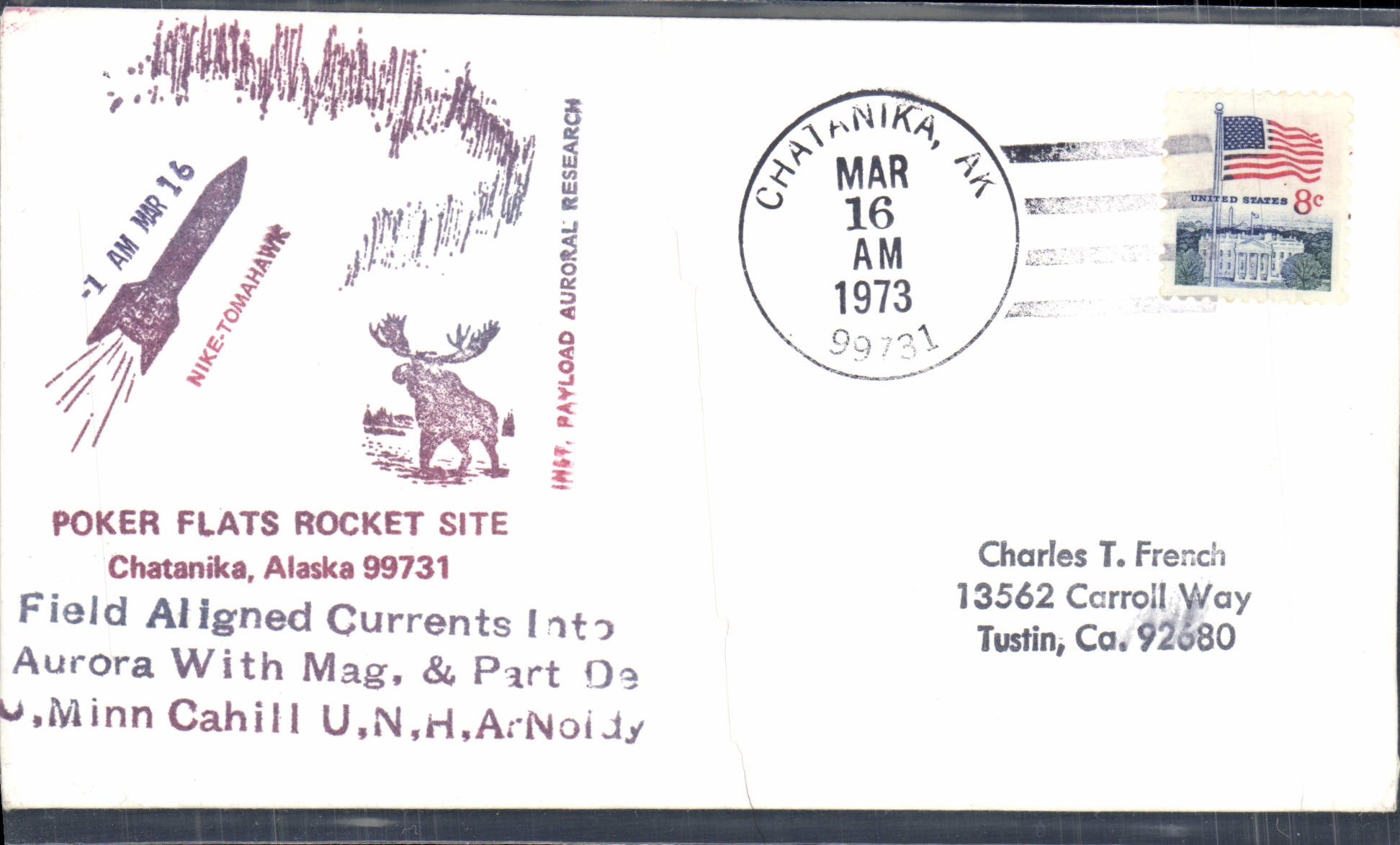 Lettre Etats Unis Poker Flats Rocket Site Chatanika Alaska 16 3 1973