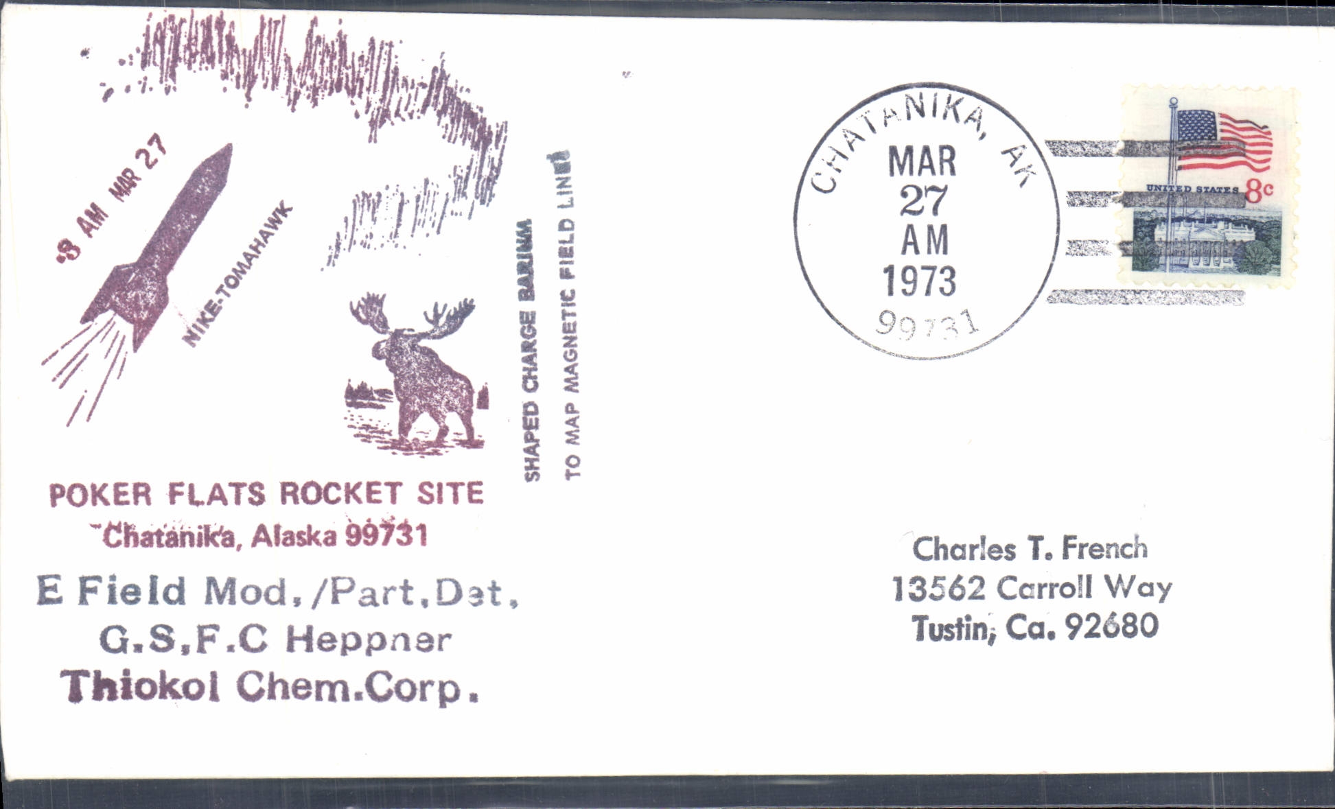 Lettre Etats Unis Poker Flats Rocket Site Chatanika Alaska 27 3 1973