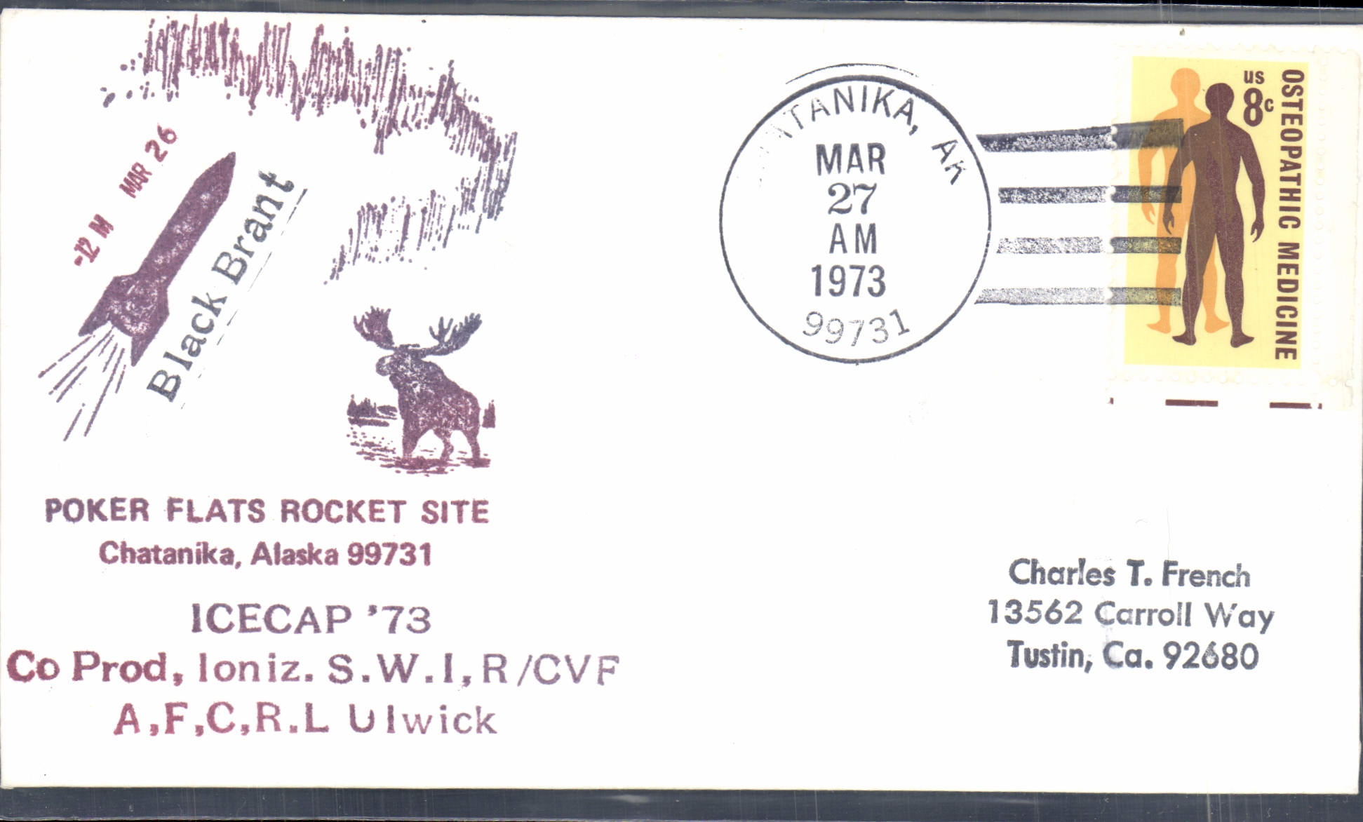 Lettre Etats Unis Poker Flats Rocket Site Chatanika Alaska 27 3 1973