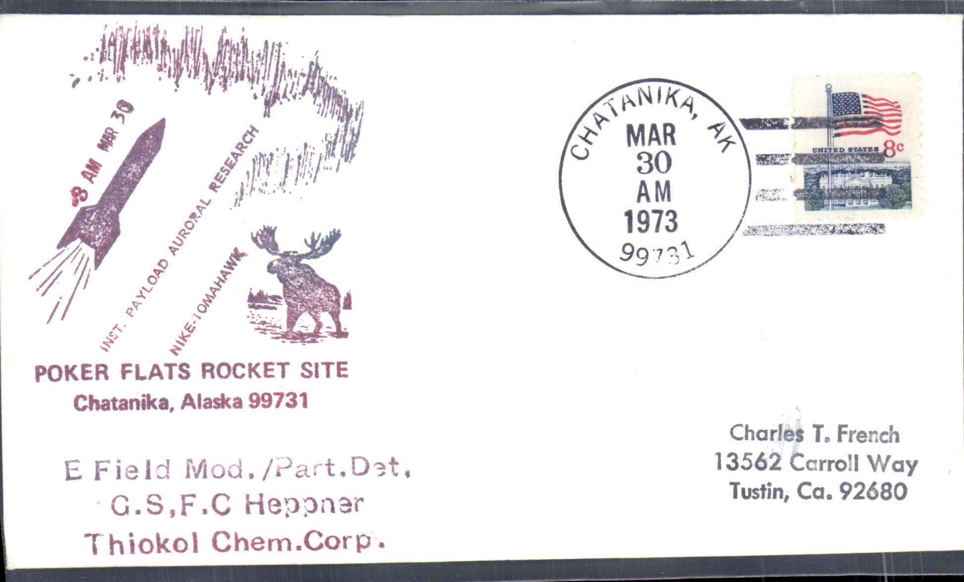 Lettre Etats Unis Poker Flats Rocket Site Chatanika Alaska 30 3 1973