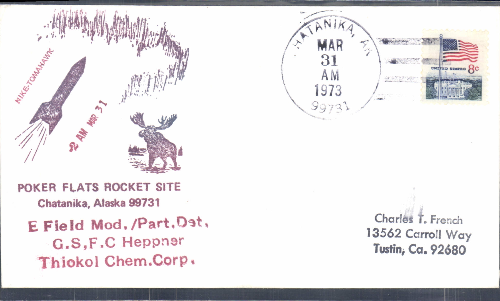 Lettre Etats Unis Poker Flats Rocket Site Chatanika Alaska 31 3 1973
