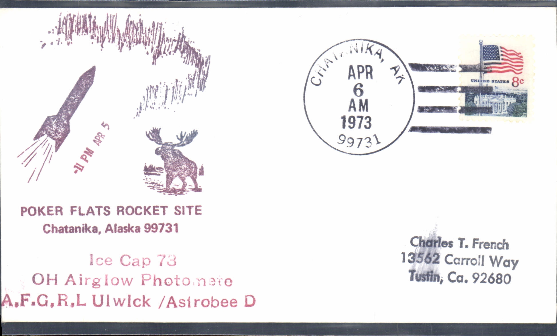 Letter the United States Poker Flats Rocket Site Chatanika Alaska 6 4 1973