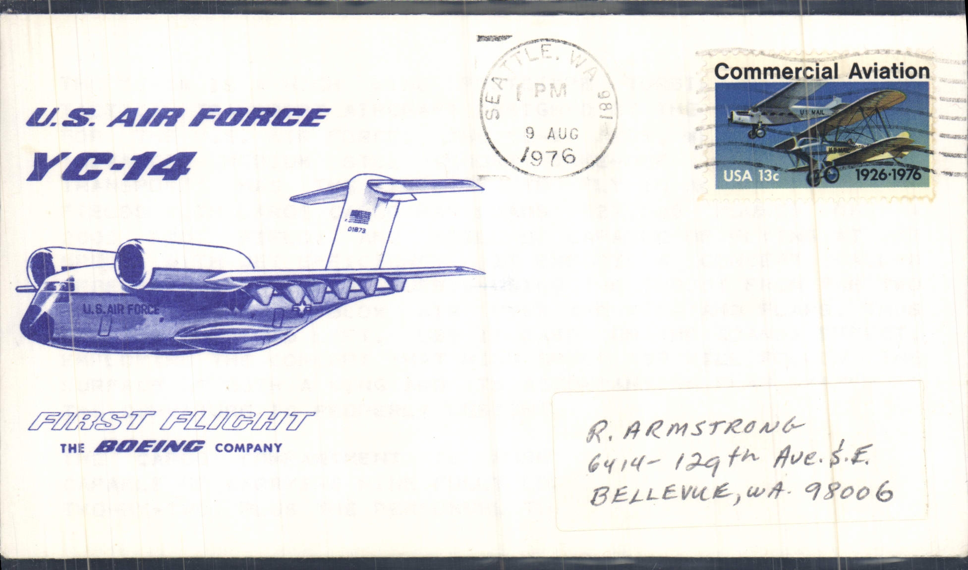 Lettre Etats Unis US Air Force YC 14 Boeing 1976