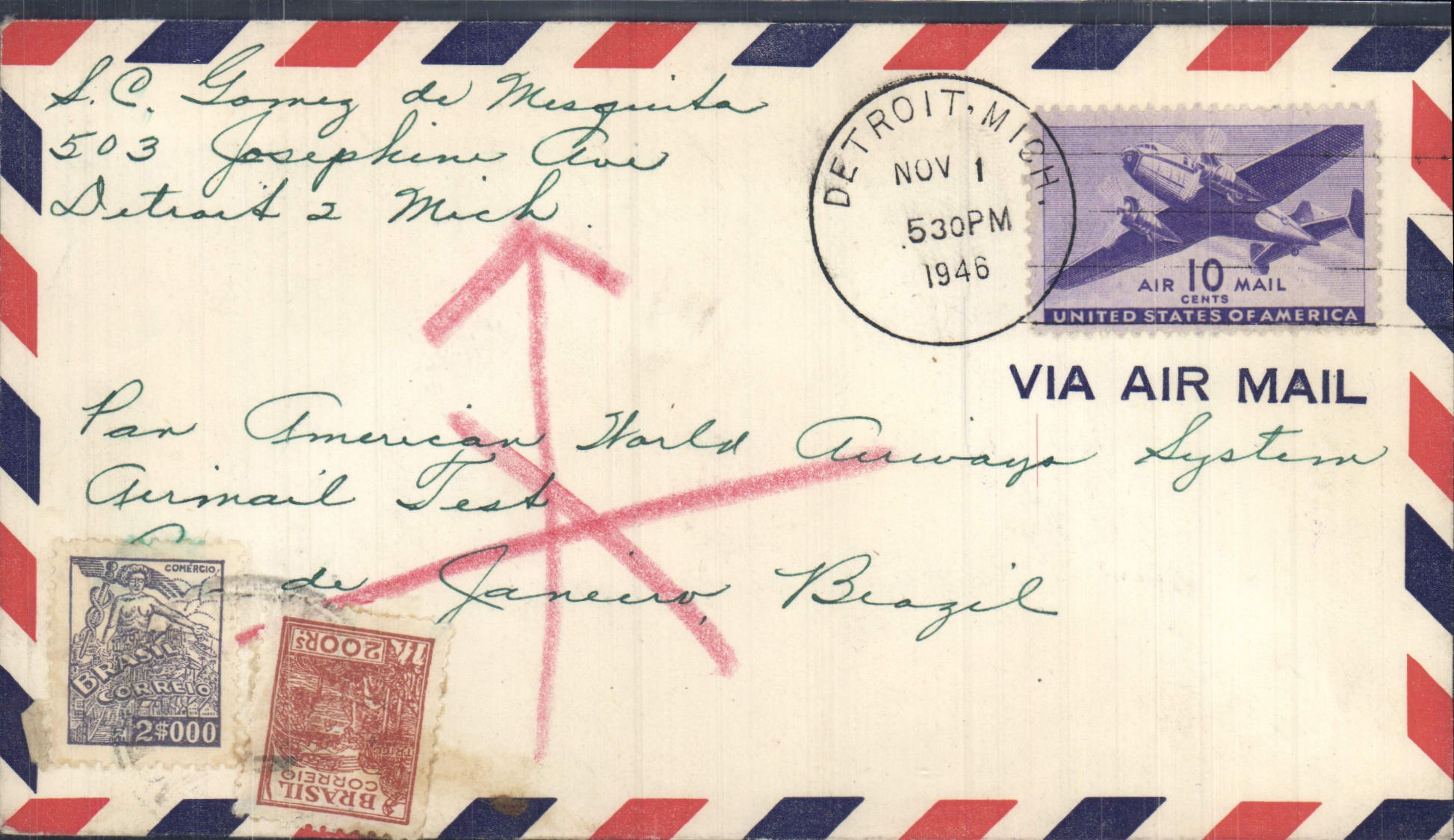 Letter the United States Flight Strait to Brazil 1 11 1946