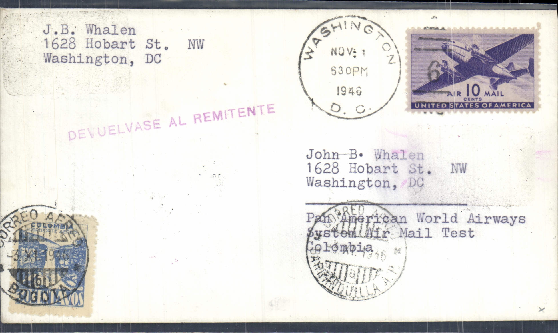 Letter the United States Washington to Colombia 1 11 1946