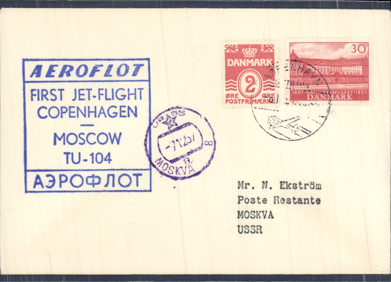 Lettre Danemark Aeroflot Copenhagen Moswow 9 12 57