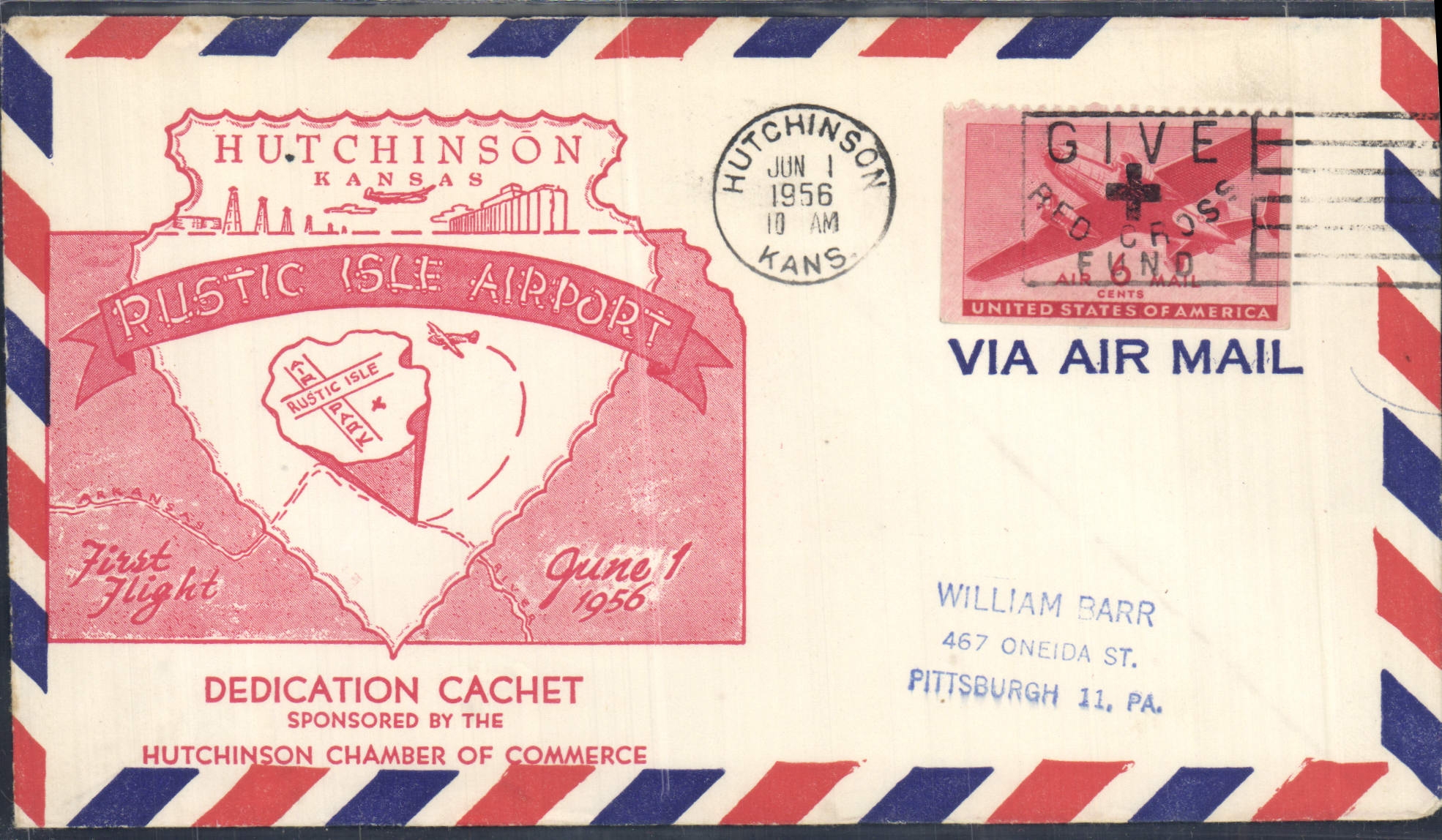 Lettre Etats Unis Hutchinson kansas Rustic Isle Airport 1 6 1956