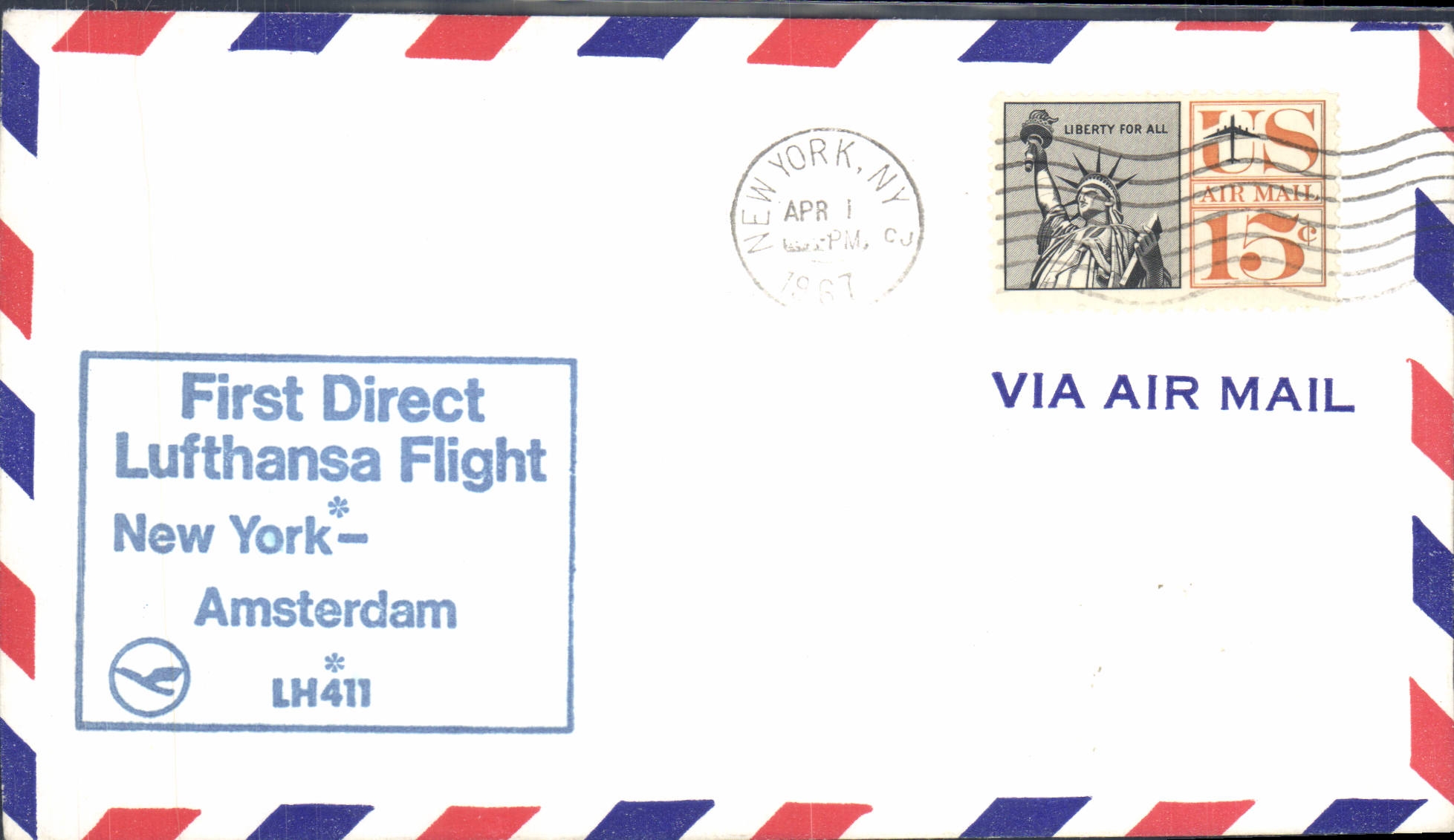 Lettre Etats Unis Lufthansa New York Amsterdam 1 4 1967
