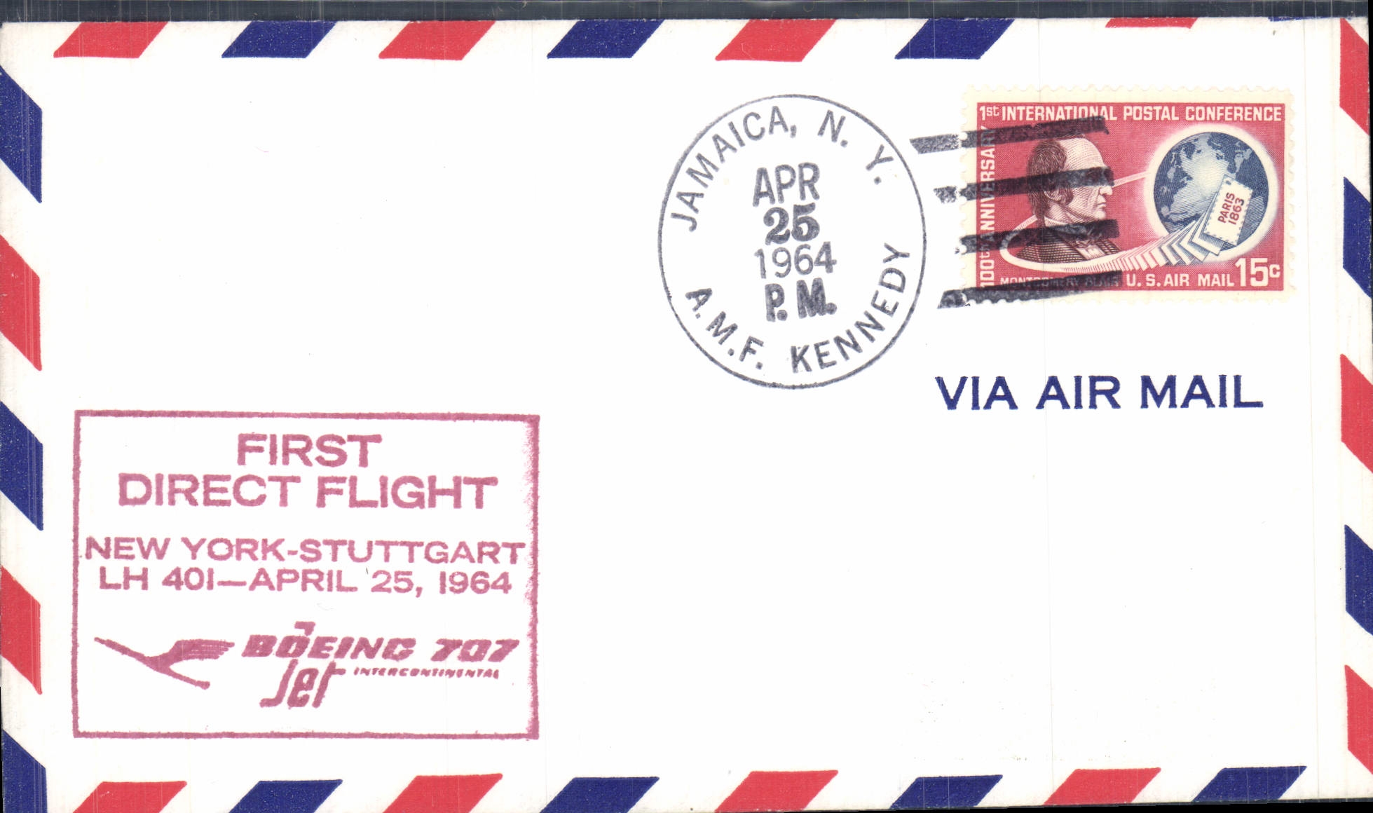 Lettre Etats Unis New York Stuttgart LH 401 25 4 1964 Boeing 707