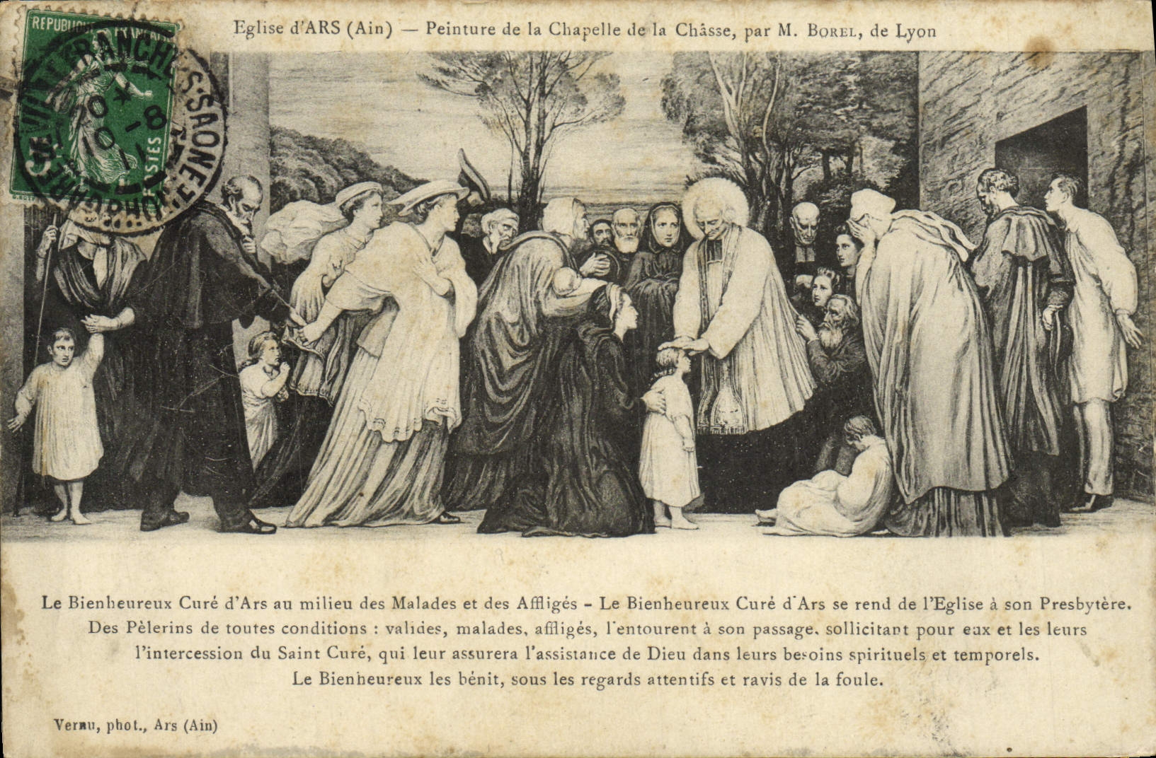 VINTAGE POSTCARD Church of Ars Painting of the vault of hunting