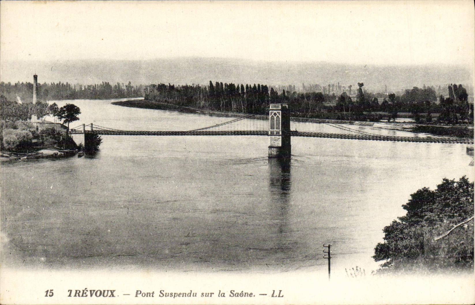 VINTAGE POSTCARD Trevoux Suspended bridge on the Saone