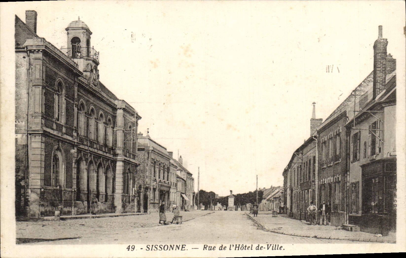 VINTAGE POSTCARD Sissonne Street of the town hall