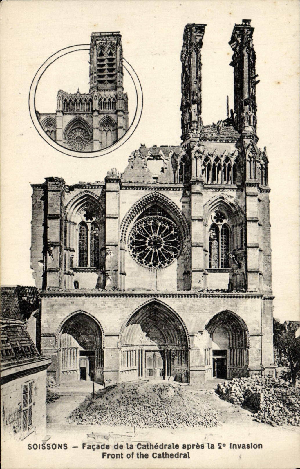 Ataque frontal de Soissons de la POSTAL de la VENDIMIA de la catedral después de la 2da invasión