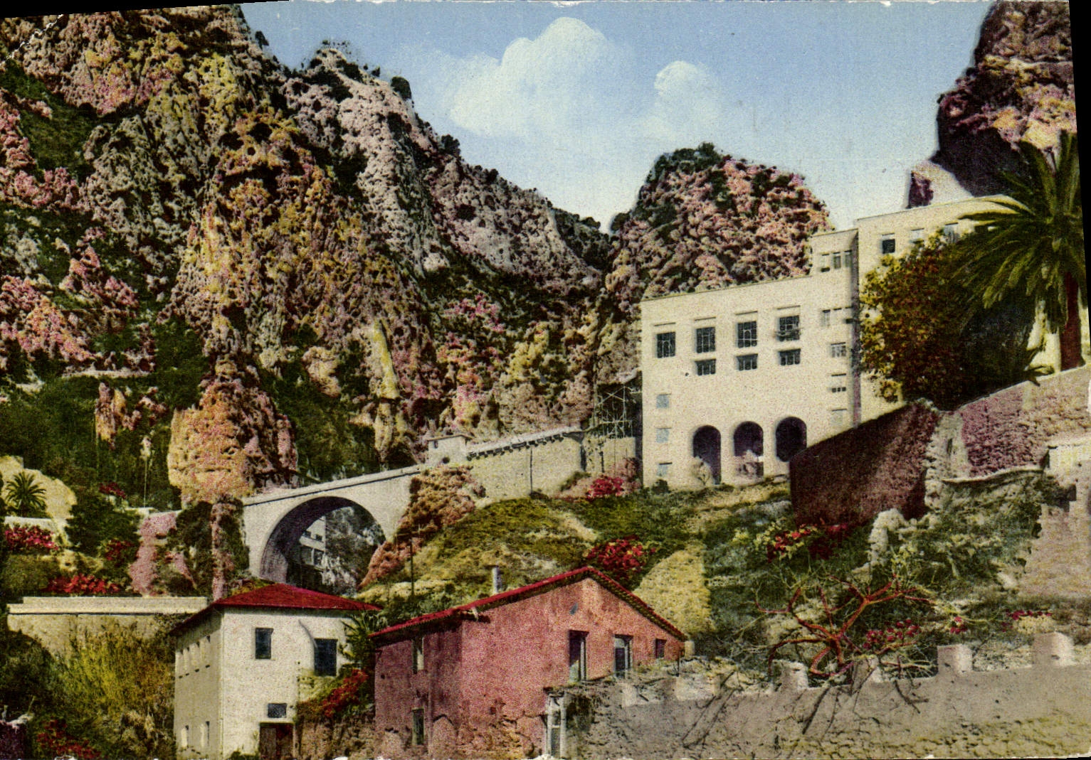 POSTAL de la VENDIMIA Menton la frontera italiana libre de St. Louis del puente