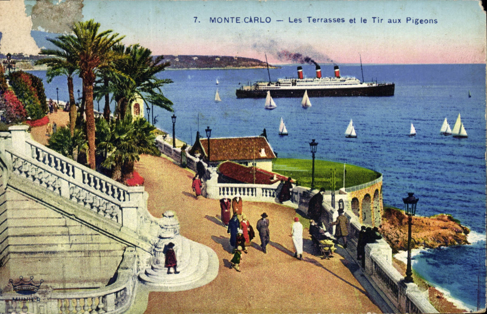 CPA Monte Carlo Les Terrasses Et Le Tir Aux Pigeons Bateau Paquebot